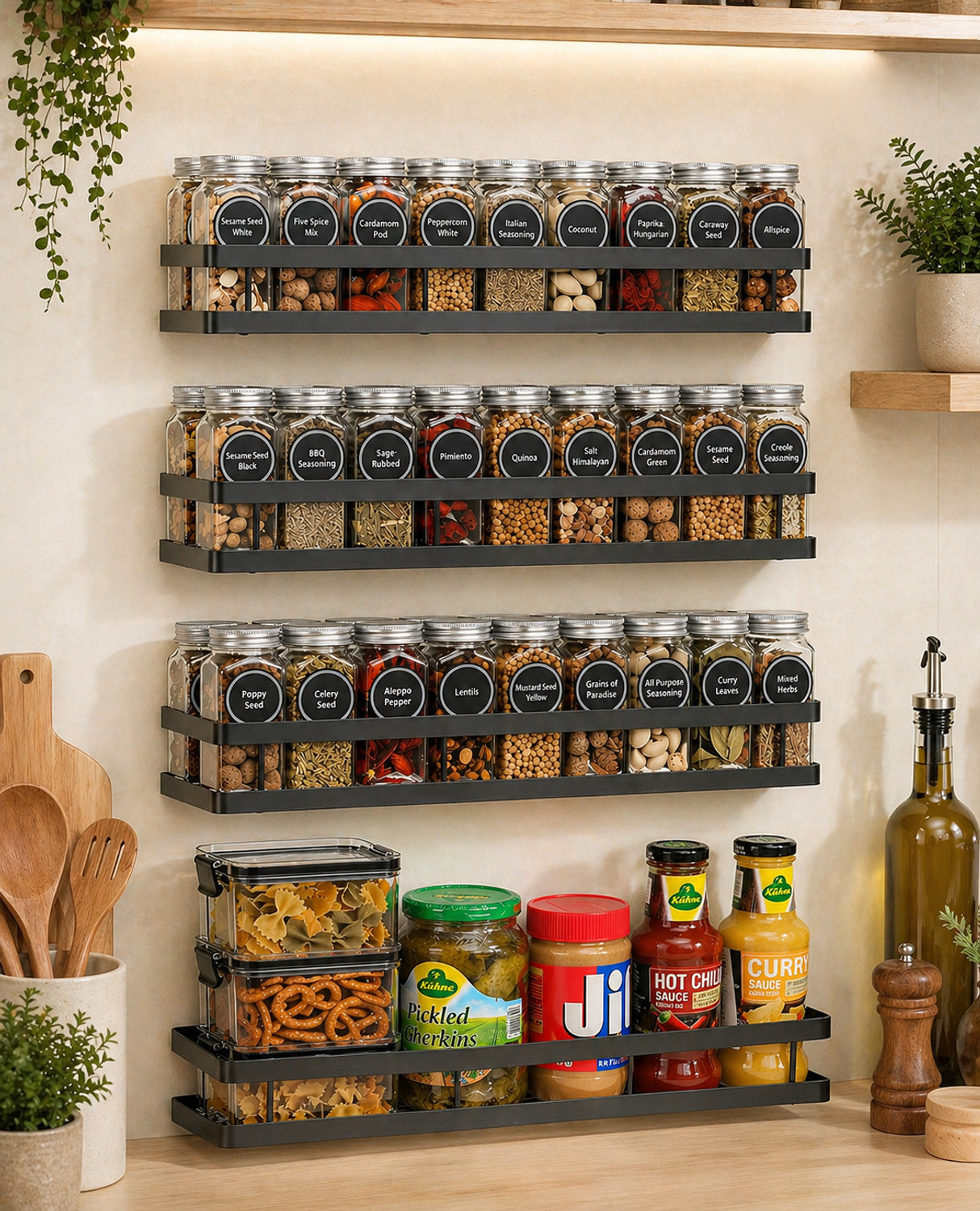 Image of DXDT Containers Kitchen Rack Carbon Steel Steel wall mounted kitchen rack(set of 4)kitchen accessories kitchen organizers
