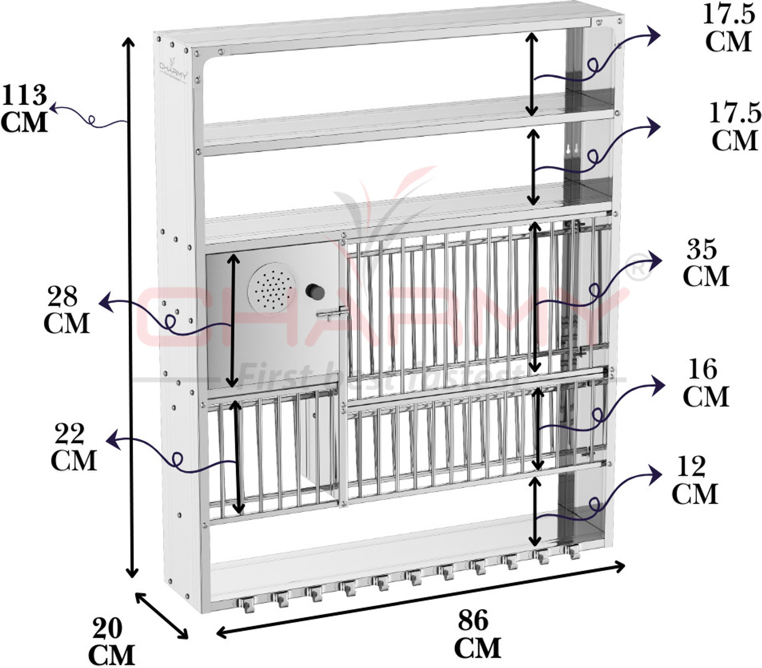 Image of Charmy Utensil Kitchen Rack Steel Premium Stainless Steel Wall-Mounted Kitchen Dish Rack,