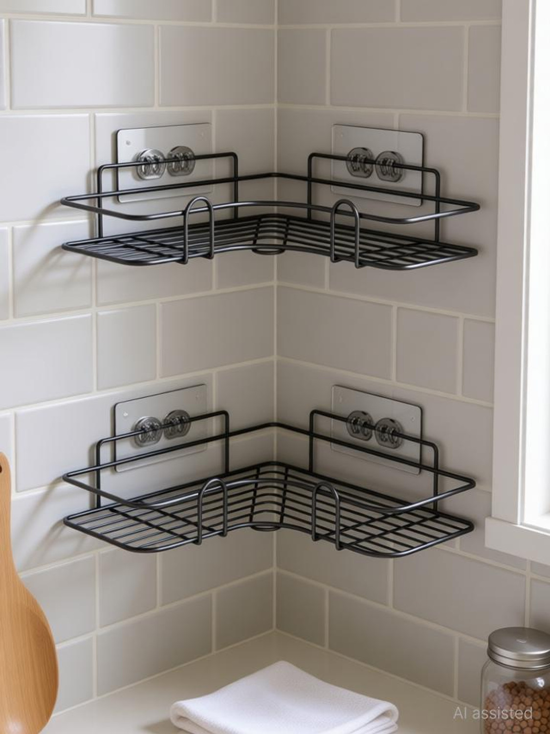 Image of Almora Cutlery Kitchen Rack Kitchen Corner Cutlery / Rack Wall Mount Self Adhesive Storage Shelf Iron