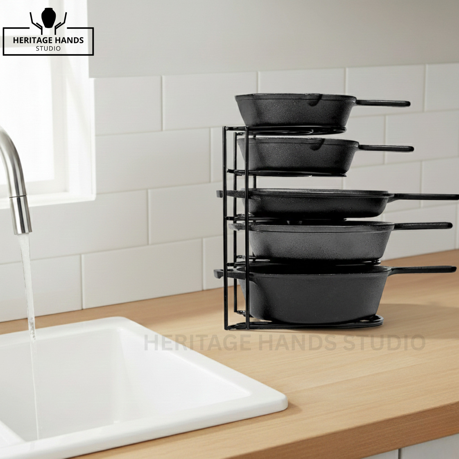 Image of HERITAGE HANDS STUDIO Utensil Kitchen Rack Adjustable Iron Rack with 8 Slots Iron