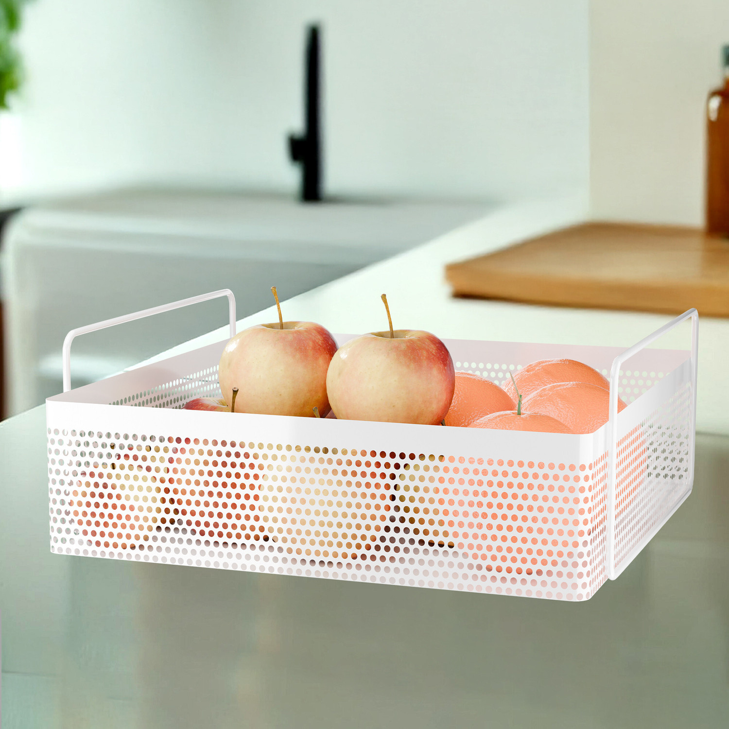 Image of KUBER INDUSTRIES Fruits /Vegetables Kitchen Rack Iron Metal Square Kitchen Rack Stand Organiser | White