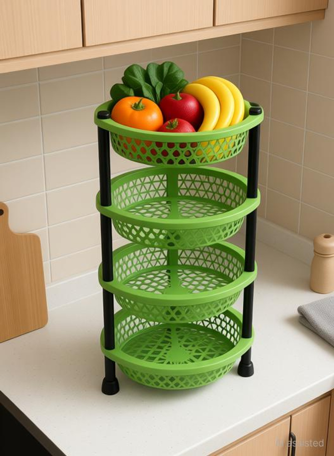 Image of Muenterprises Fruits /Vegetables Kitchen Rack Plastic Plastic 4 Layer Multipurpose Kitchen Storage Rack | Fruit & Vegetable Trolley