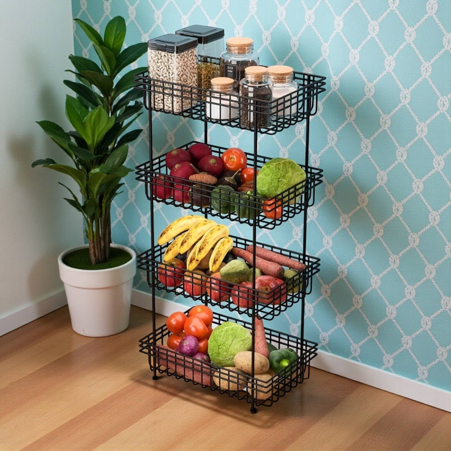 ADMIN INDUSTRIES Fruits/Vegetables Kitchen Rack Iron Metal Wire Kitchen Storage Rack Stand | Multi Layer Vegetable & Fruit Basket