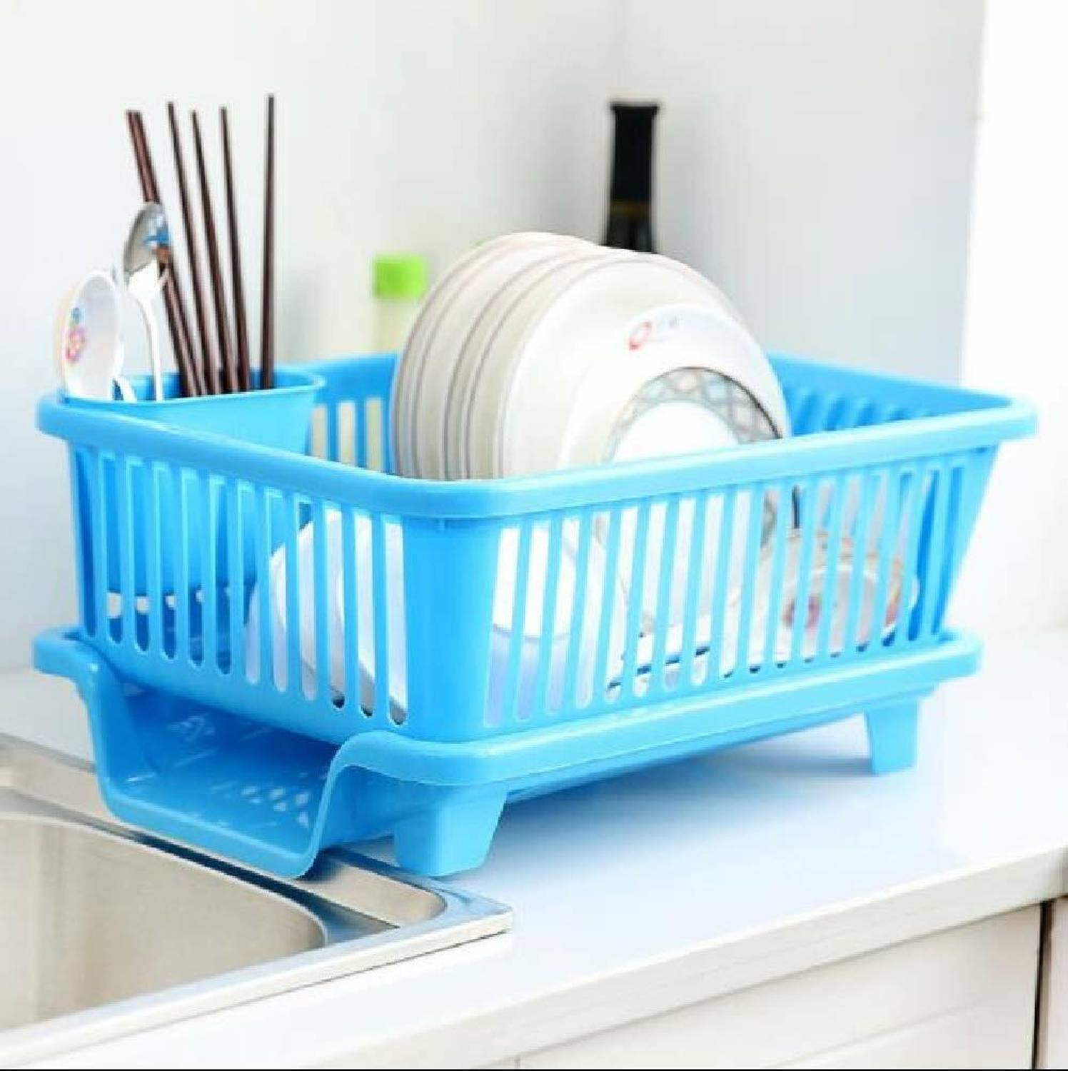 AkhandAnandArt Dish Drainer Kitchen Rack Plastic 3 in 1 Durable Plastic Kitchen Sink Dish Drying Drainer Rack
