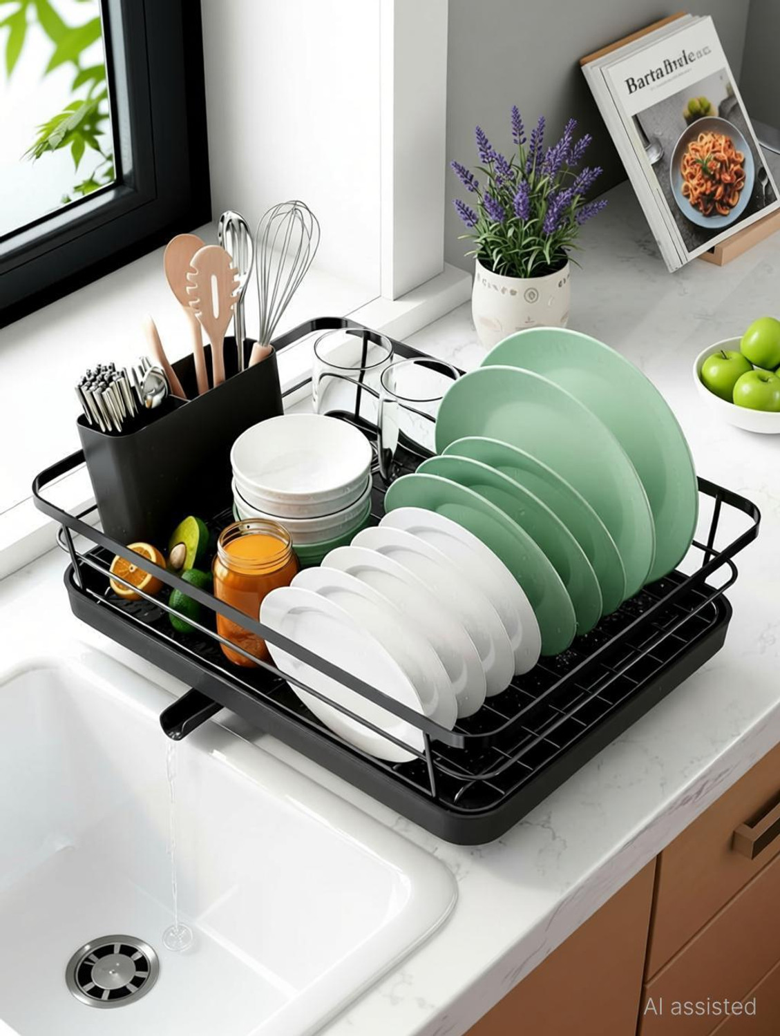 Image of M Y Dish Drainer Kitchen Rack Utensils Drying Rack /Dish Drying Rack with Drainer Tray /Bartan Stand Carbon Steel