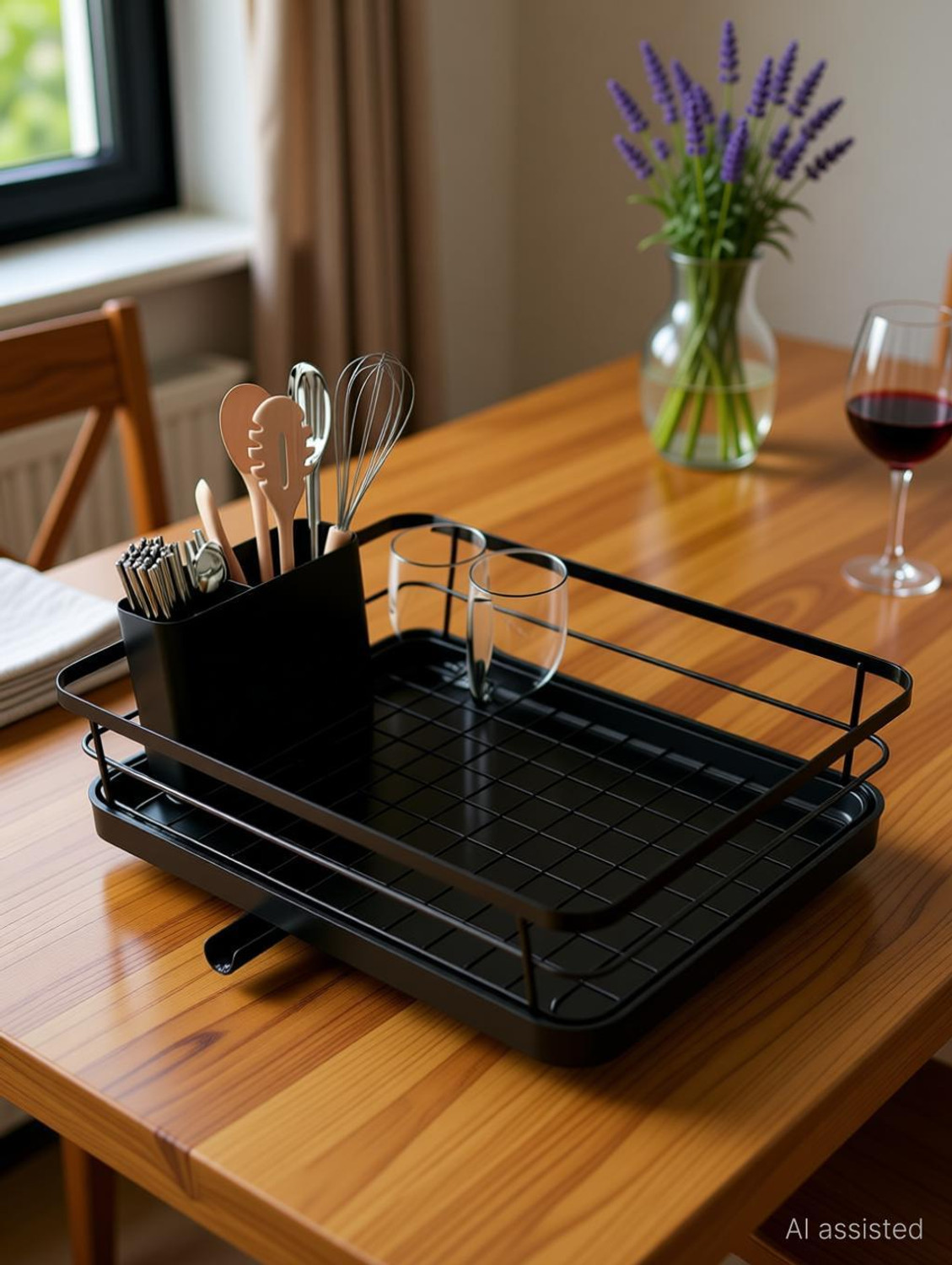 Image of M Y Dish Drainer Kitchen Rack Utensils Drying Rack /Dish Drying Rack with Drainer Tray /Bartan Stand Carbon Steel