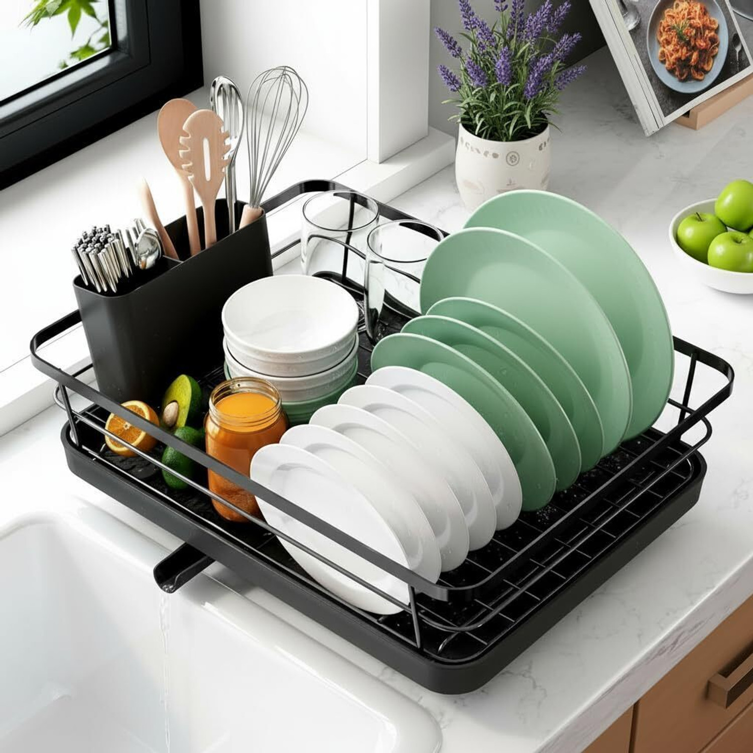 Image of M Y Dish Drainer Kitchen Rack Utensils Drying Rack /Dish Drying Rack with Drainer Tray /Bartan Stand Carbon Steel