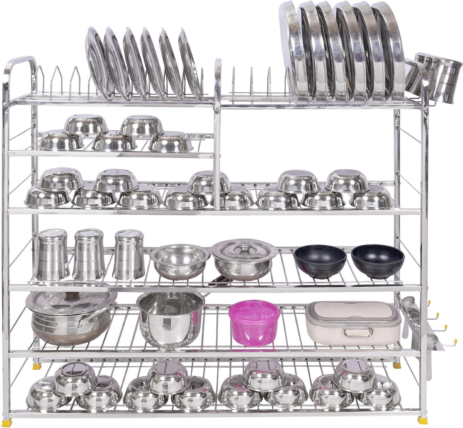 Image of NAVUM ROSHANI Utensil Kitchen Rack Steel Stainless Steel Kitchen Dish Rack | Plate Cutlery Stand | Kitchen Utensils Rack | Modern Kitchen Storage Rack (36 x 36) INCH 2.0,Silver