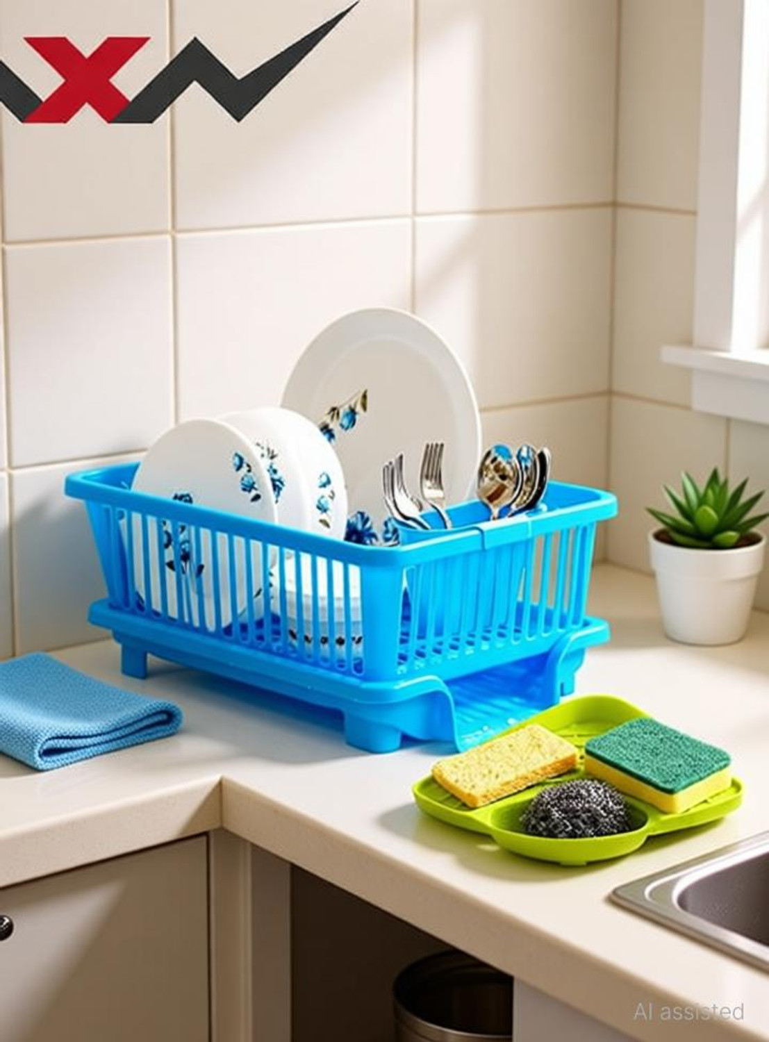 Image of AXN Dish Drainer Kitchen Rack Plastic Popular Combo Kitchen Sink Organizer & 3 in 1 Kitchen Sink dish drainer rack