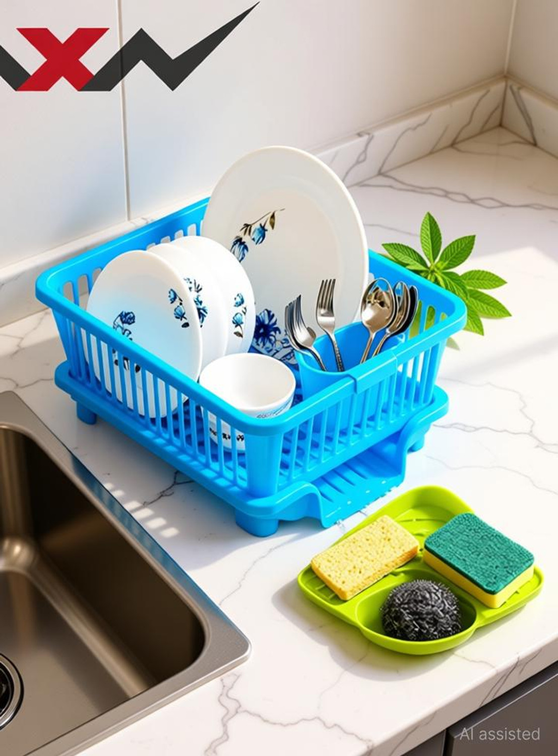 Image of AXN Dish Drainer Kitchen Rack Plastic Popular Combo Kitchen Sink Organizer & 3 in 1 Kitchen Sink dish drainer rack