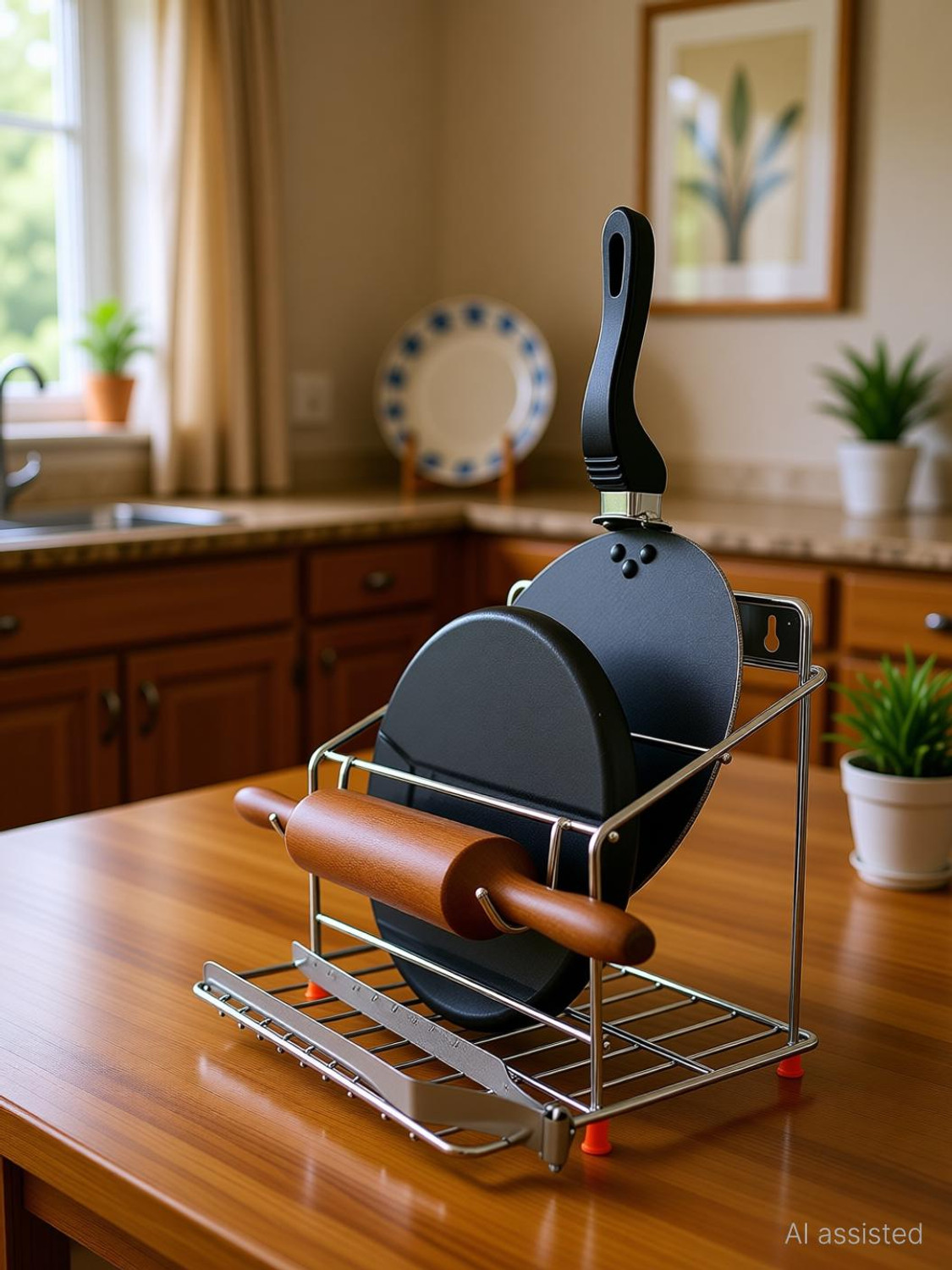 Image of NEXO Chakla /Belan Kitchen Rack Steel Stainless Steel 100% Rust Free 4 in 1 Wall Mount Chakla belan Stand for Kitchen