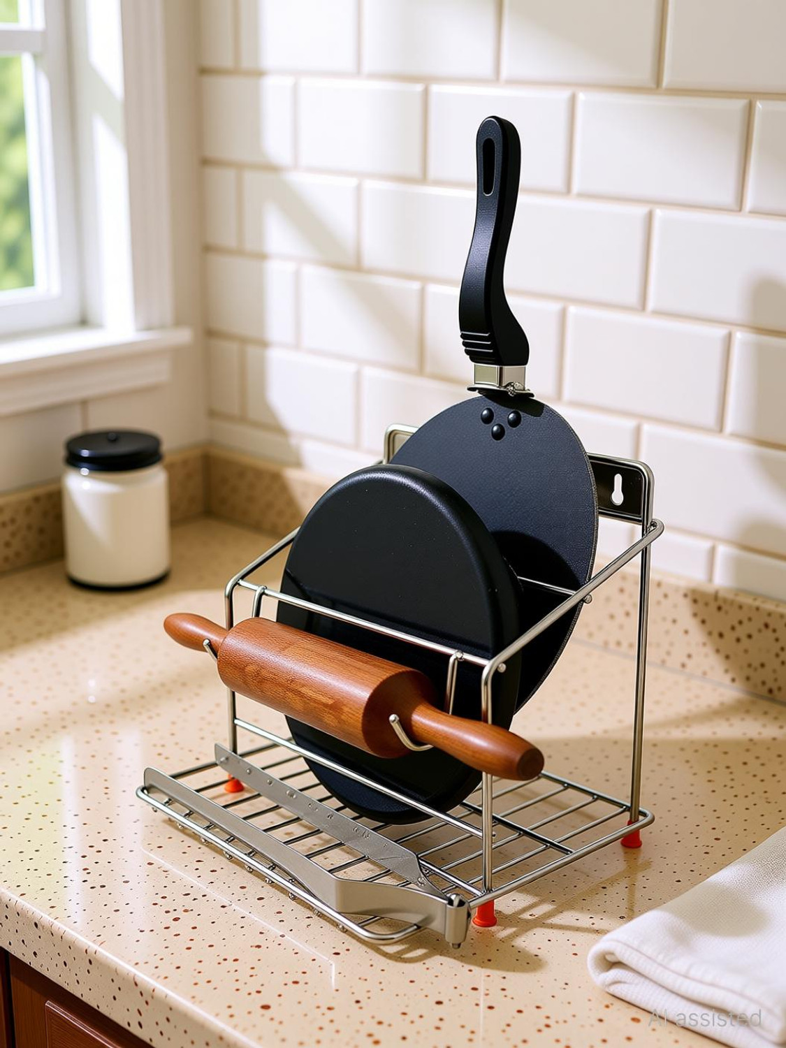 Image of NEXO Chakla /Belan Kitchen Rack Steel Stainless Steel 100% Rust Free 4 in 1 Wall Mount Chakla belan Stand for Kitchen