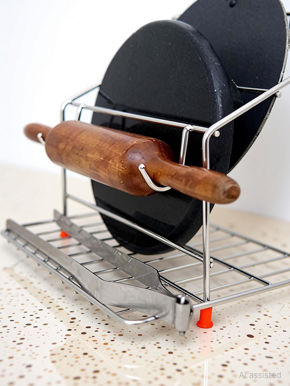 Image of NEXO Chakla /Belan Kitchen Rack Steel Stainless Steel 100% Rust Free 4 in 1 Wall Mount Chakla belan Stand for Kitchen