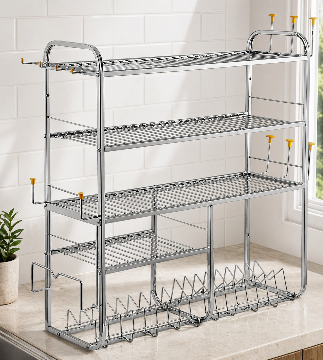 Image of AVAIL Utensil Kitchen Rack Steel 5 Layer Wall Mount Kitchen Dish Rack / Plate Cutlery Stand / Kitchen Organizer