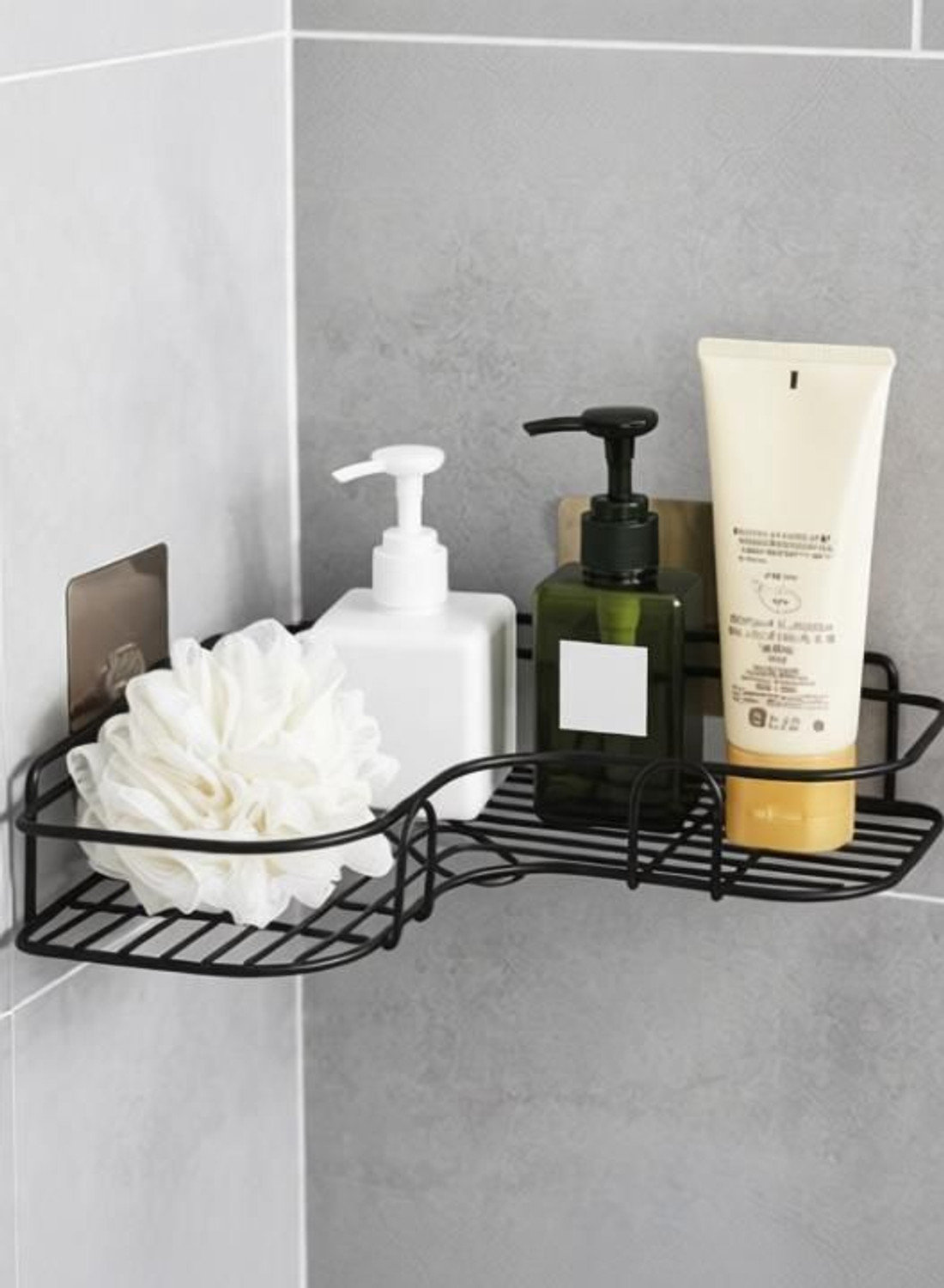 Image of Jiffy Cutlery Kitchen Rack Steel Multipurpose Self Adhesive Wall-Mounted Corner Storage Rack Bathroom Shelf Organizer Kitchen Basket Cosmetic Hanging Shower Caddy Rack Stainless Steel Wall Shelf  (Number of Shelves - 1, Black)