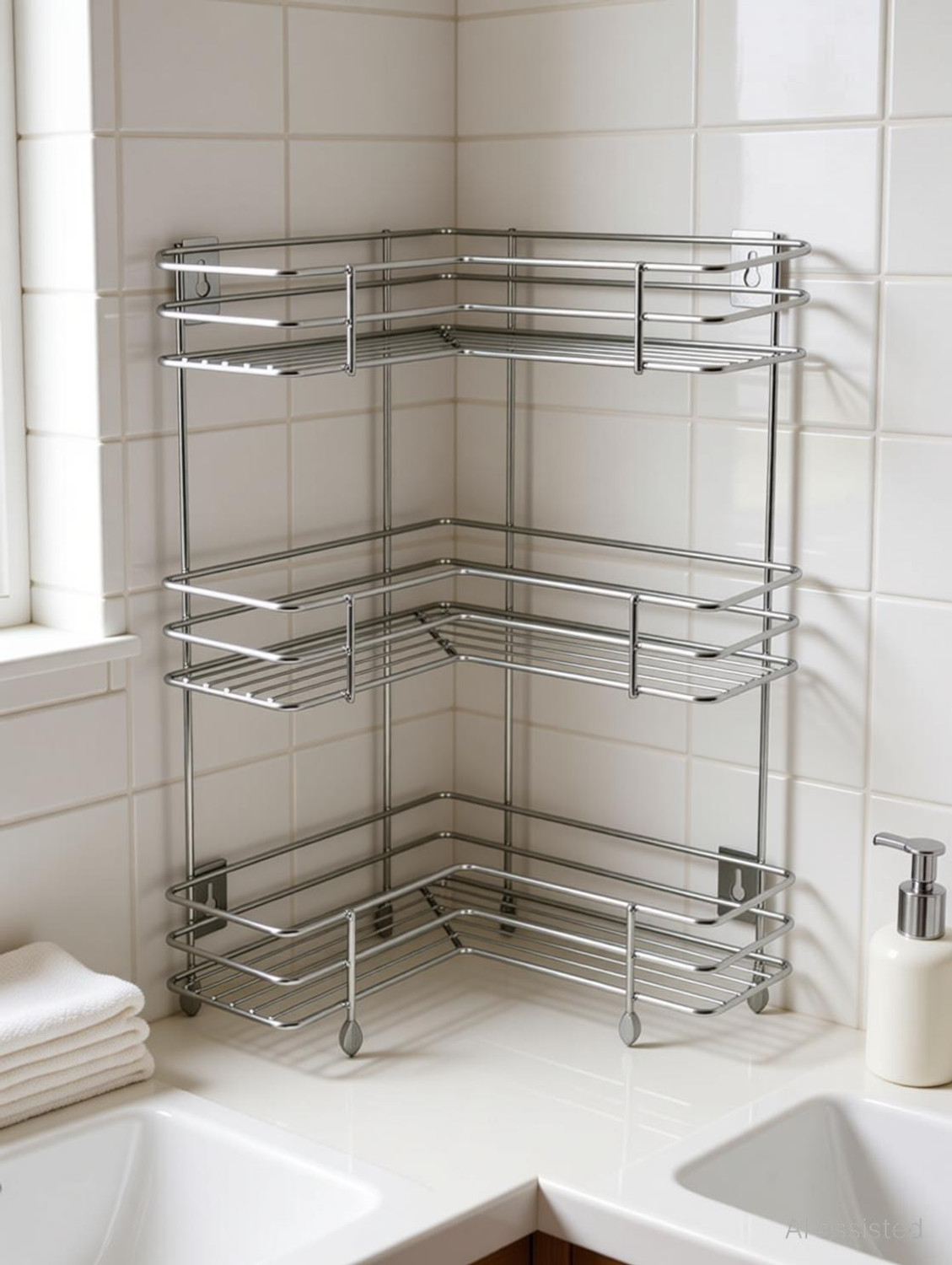 Image of Shopmart Utensil Kitchen Rack Steel Stainless Steel 3 Layer L-Shape Corner Stand for kitchen Rack Utensil Kitchen Rack