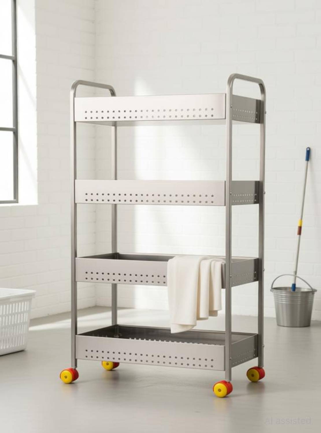 Aatamiy 4 Step Fruit and Vegetable Rack Kitchen Trolley Stainless Steel Wall Shelf