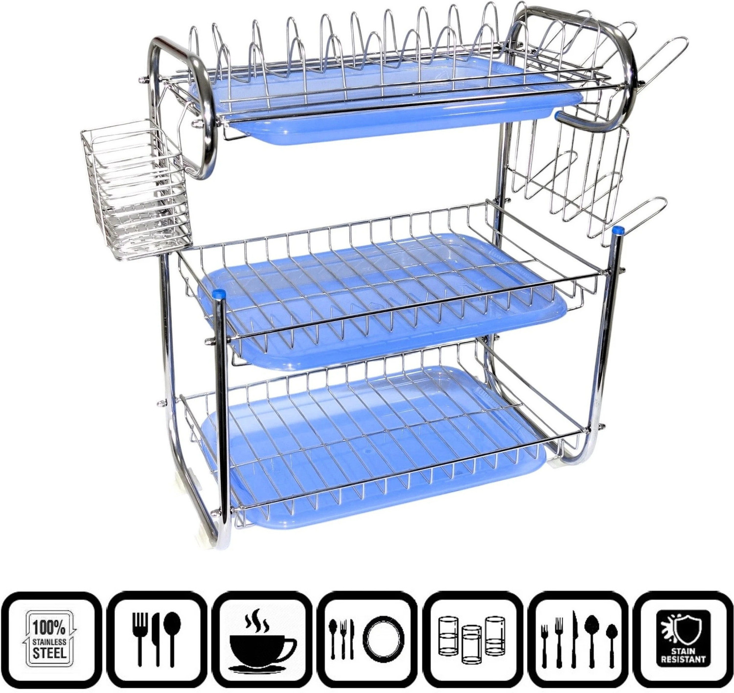 Image of Amol Dish Drainer Kitchen Rack Steel Premium Stainless Steel Dish Drying Stand / Plate Holder