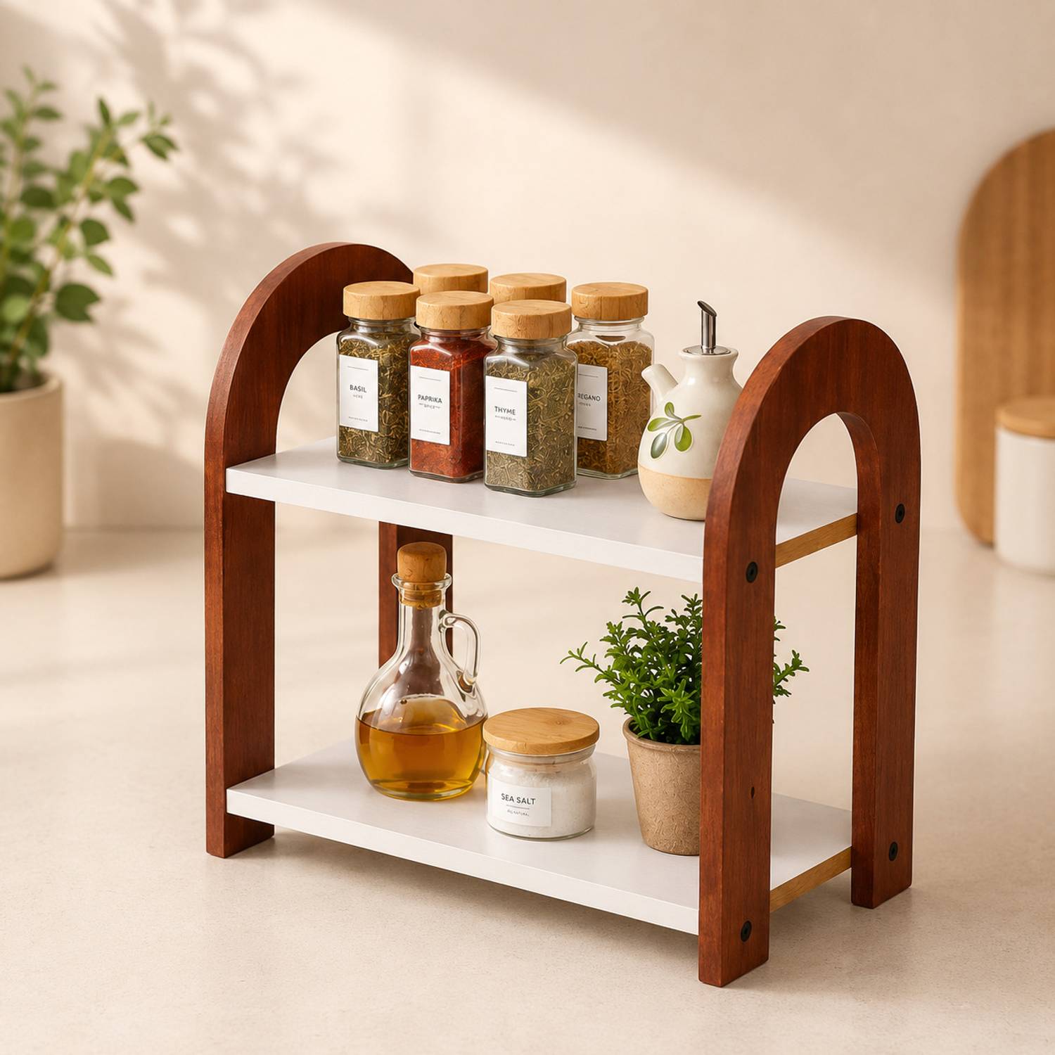 Dwhandicrafts Containers Kitchen Rack Wood Wooden Kitchen Rack for Countertop | 2 Tier Multipurpose Organizer Stand — Kitchen Organizers & Racks