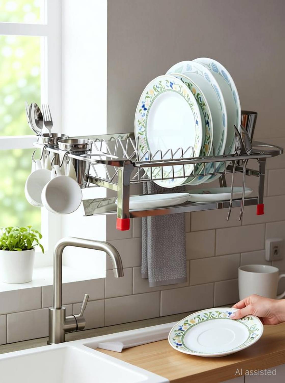 Amol Dish Drainer Kitchen Rack Steel Premium Stainless Steel Dish Rack | Utensils Stand | Kitchen Organizer Rack