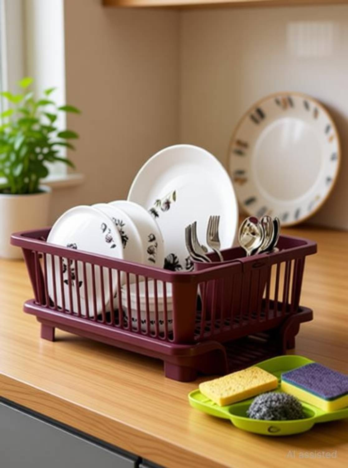 DDecora Dish Drainer Kitchen Rack Plastic Popular Combo OF 3 in 1 Large Sink Set Drying Basket AND corner sink