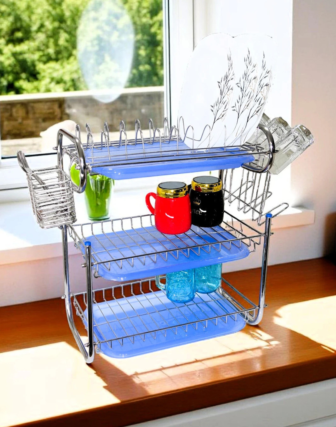 Image of Amol Dish Drainer Kitchen Rack Steel Premium Stainless Steel Dish Drying Stand / Plate Holder