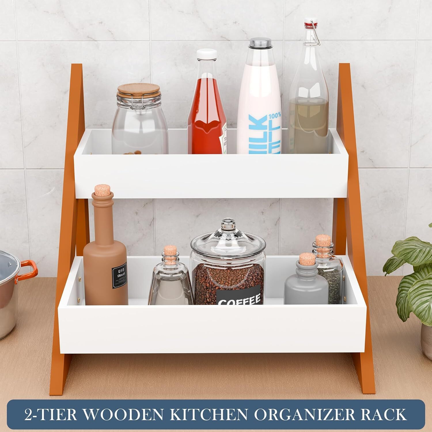 Image of talha enterprises Containers Kitchen Rack Wood MODERN 2 TIER KITCHEN RACK