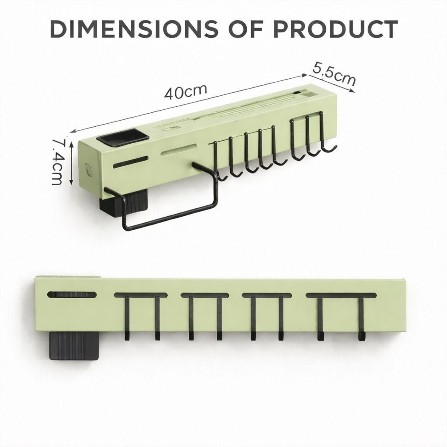 Image of Yaadgar Cutlery Kitchen Rack Plastic Smart Wall Mounted Plastic Kitchen Rack with Knife Holder and Hooks [GREEN]