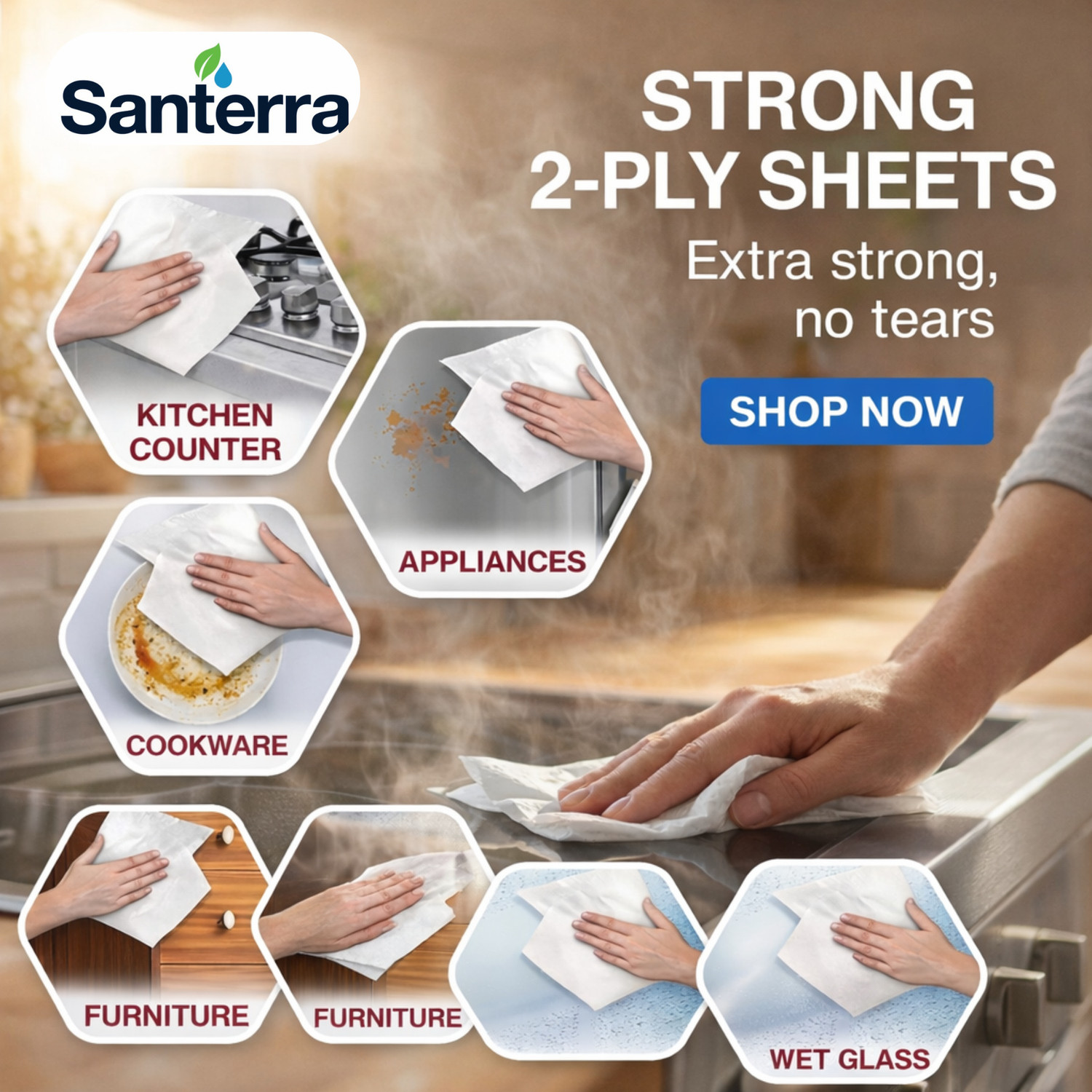 Image of Paperly 2 Ply Kitchen Tissue Paper Roll Water & Oil Absorbency Pack-3, 60 Pull Per Pack