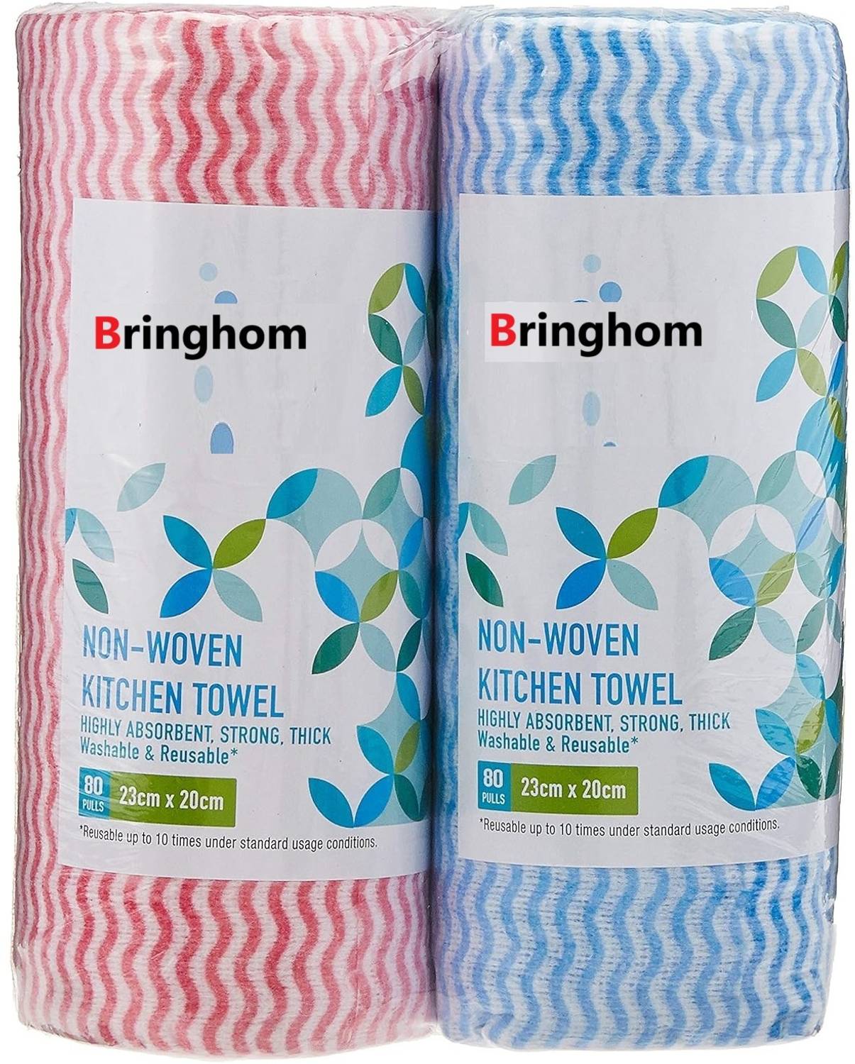 Bringhom Soft Non-Woven Washable Kitchen Wipes 2 Rolls 80 Wipes Per Roll Total 160 Wipes