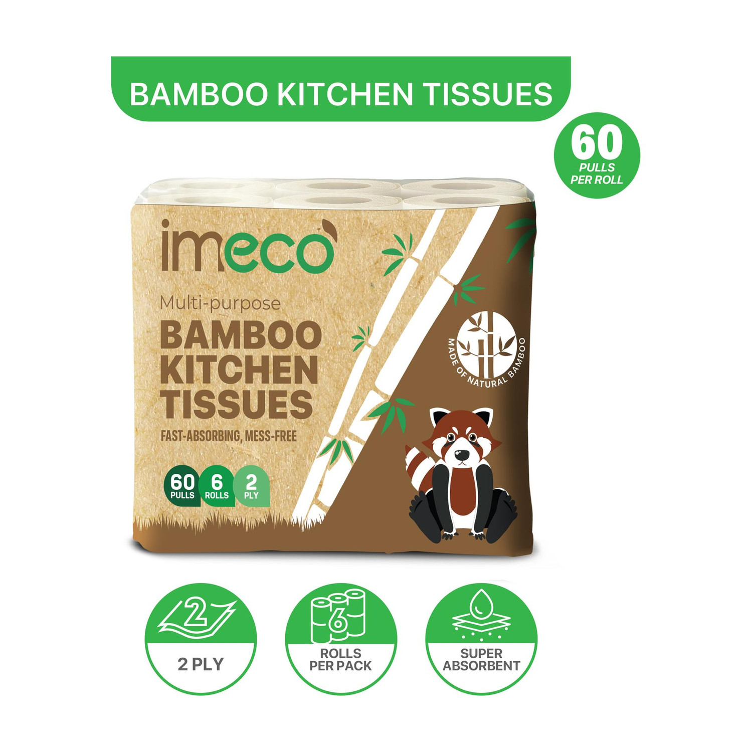 Image of IMECO Bamboo Kitchen Tissue Rolls | Extra Strong & Soft | Oil & Water Absorbent
