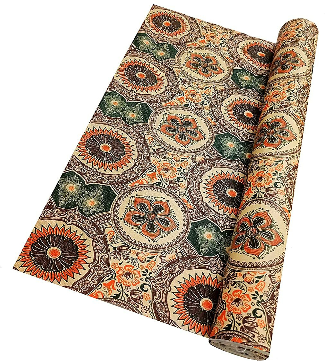 Image of Best Indeed 10 Meter Rectangular Long Shelf Liner Yellow Round Rangoli, Size - 45 x 1000 cm