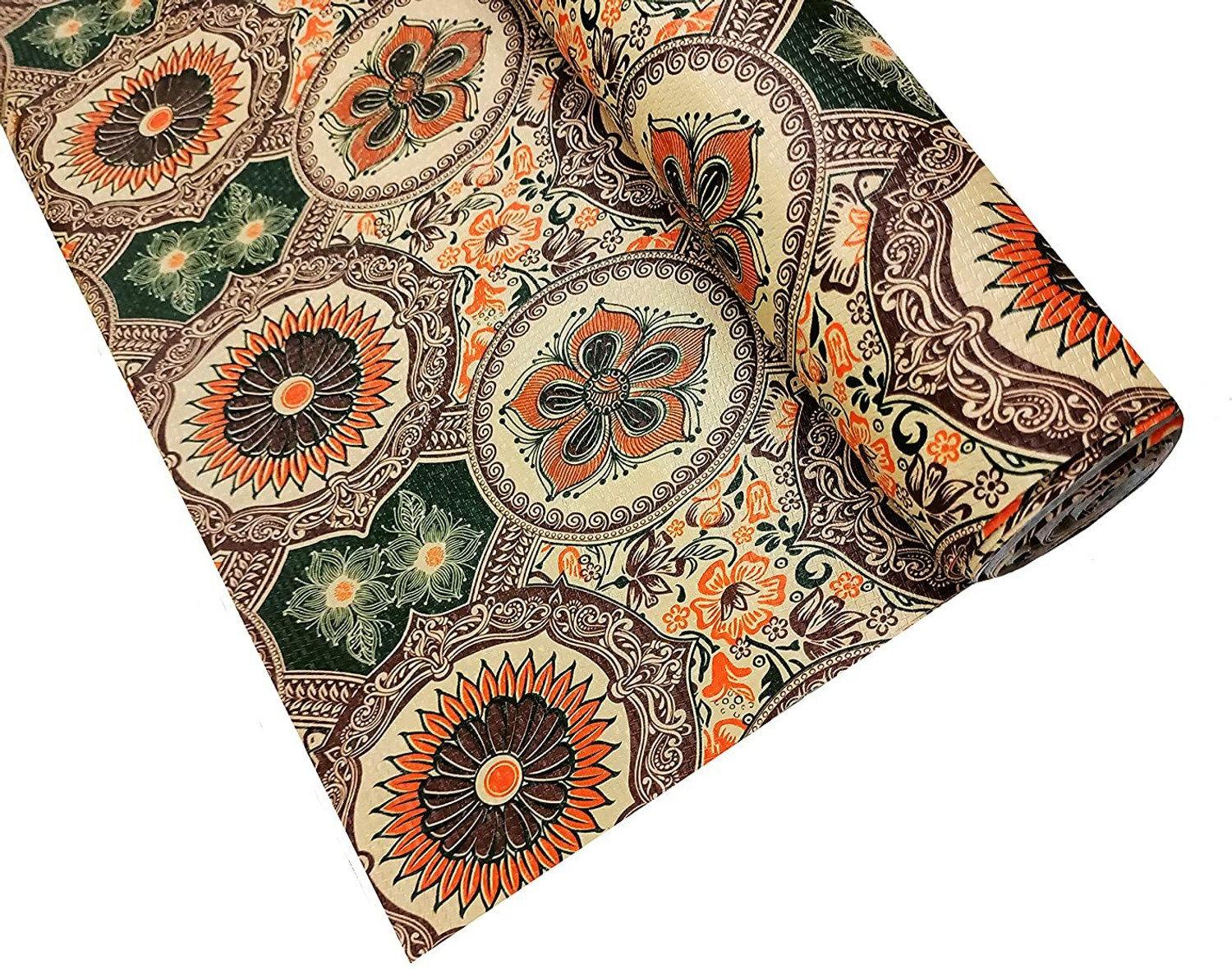 Image of Best Indeed 10 Meter Rectangular Long Shelf Liner Yellow Round Rangoli, Size - 45 x 1000 cm