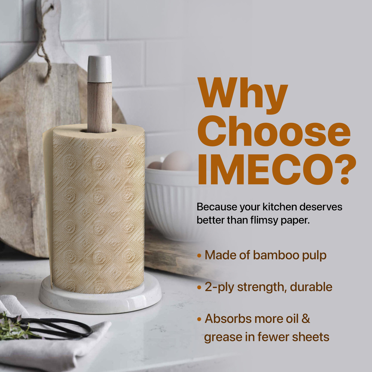 Image of IMECO Bamboo Kitchen Tissue Rolls | Extra Strong & Soft | Oil & Water Absorbent