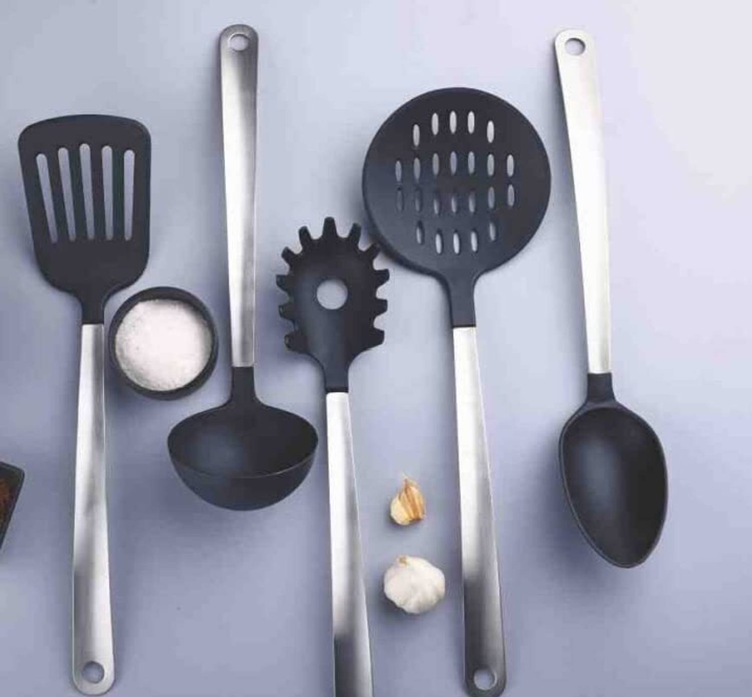 ARANKA 5 Pcs Kitchen Tool Set Nylon Heat-Resistant Nonstick Serving Spoon Spatula Silicone Table Spoon Set