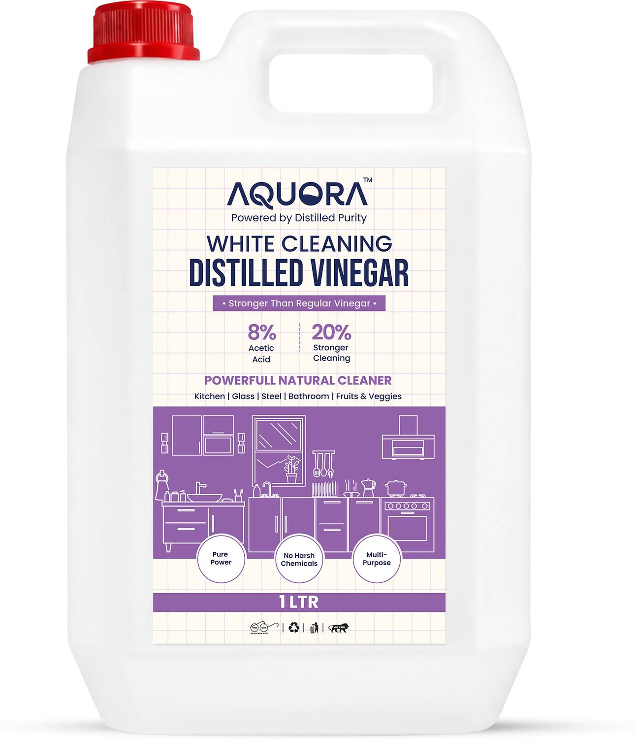 Aquora Cleaning Vinegar 1L | Distilled Vinegar for Kitchen, Glass & Bathroom Kitchen Cleaner