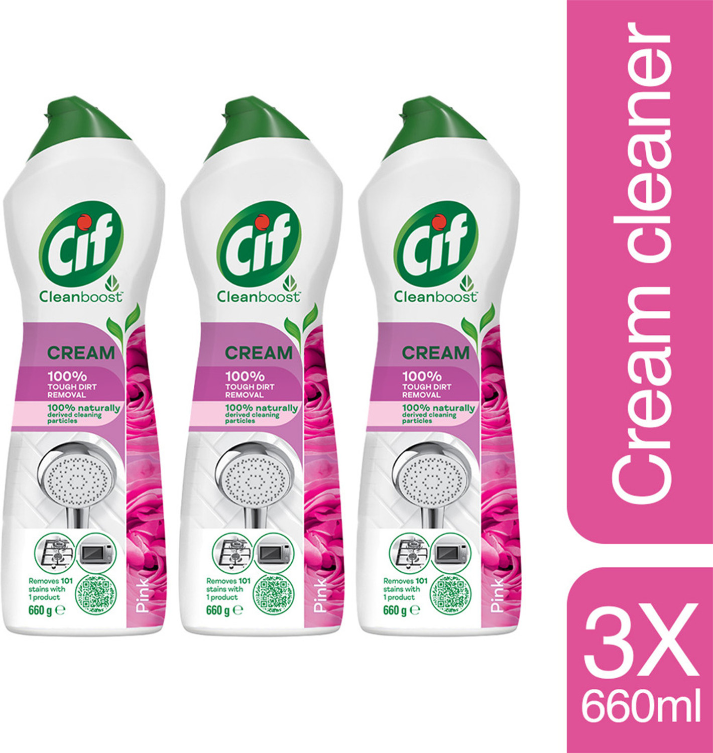 Image of Cif Pink Cleanboost Cream, For Tough Dirt Removal, Multi-Surface Cream Cleanser Kitchen Cleaner