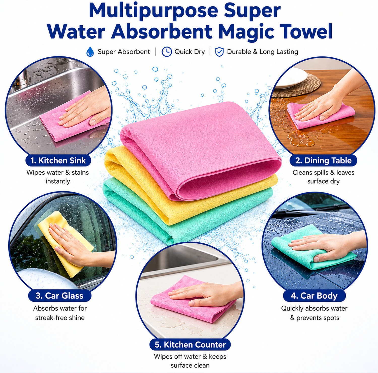 Image of D Shroniras Livora PVA Magic Towel, Super Absorbent Reusable Cloth for Car, Home & Kitchen Wet and Dry PVA Fibers Cleaning Cloth (3 Units)