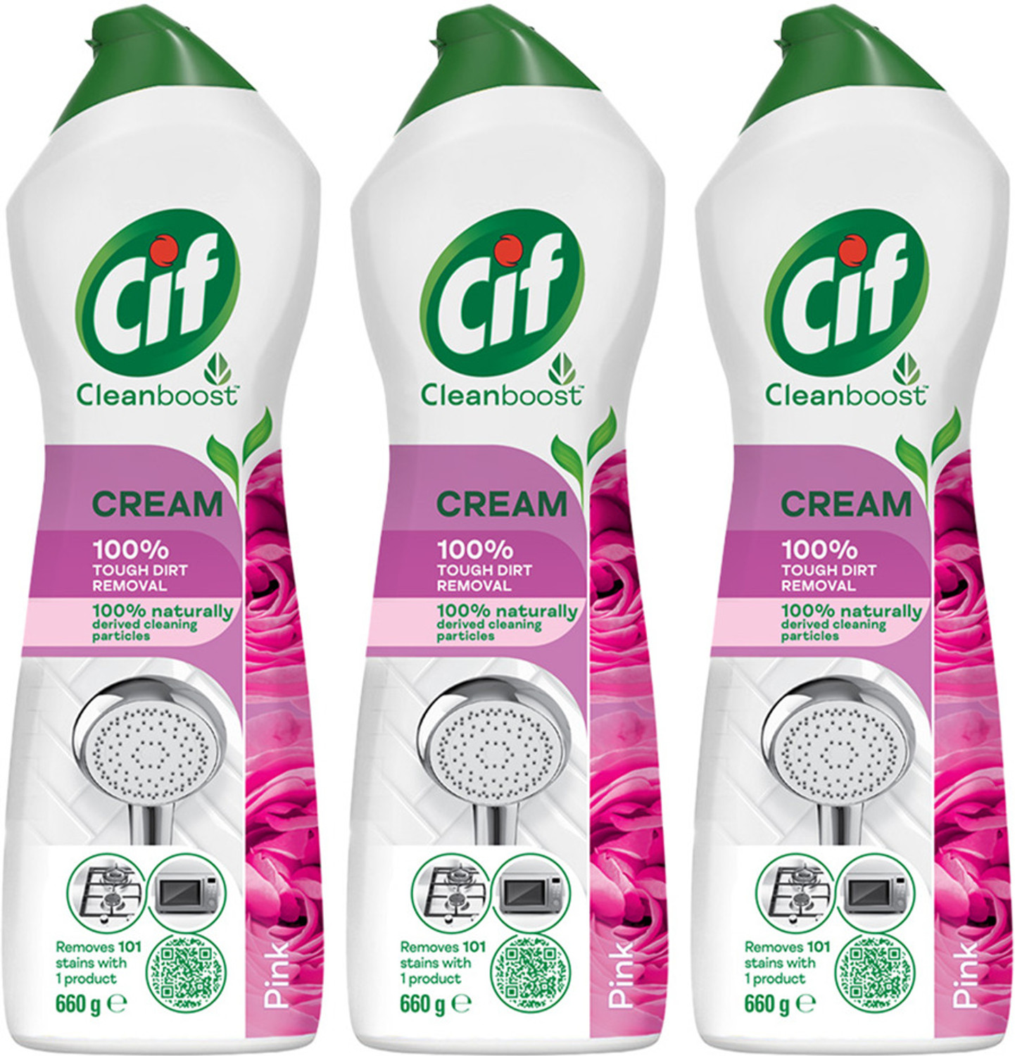 Image of Cif Pink Cleanboost Cream, For Tough Dirt Removal, Multi-Surface Cream Cleanser Kitchen Cleaner