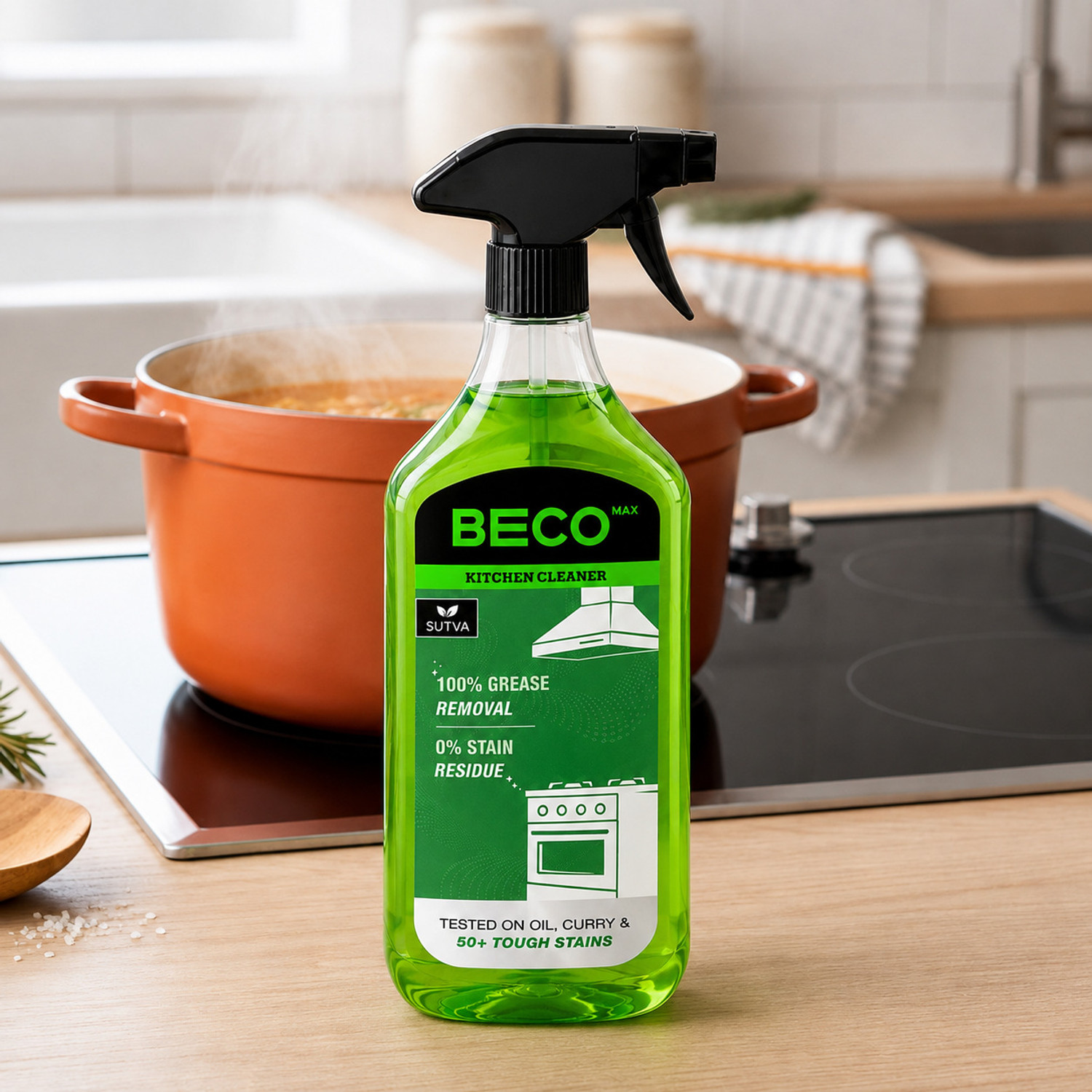 Image of SUTVA Kitchen Cleaner Spray | Gas Stove, Tiles, Oil Stains, Countertops, Sink Cleaner Kitchen Cleaner