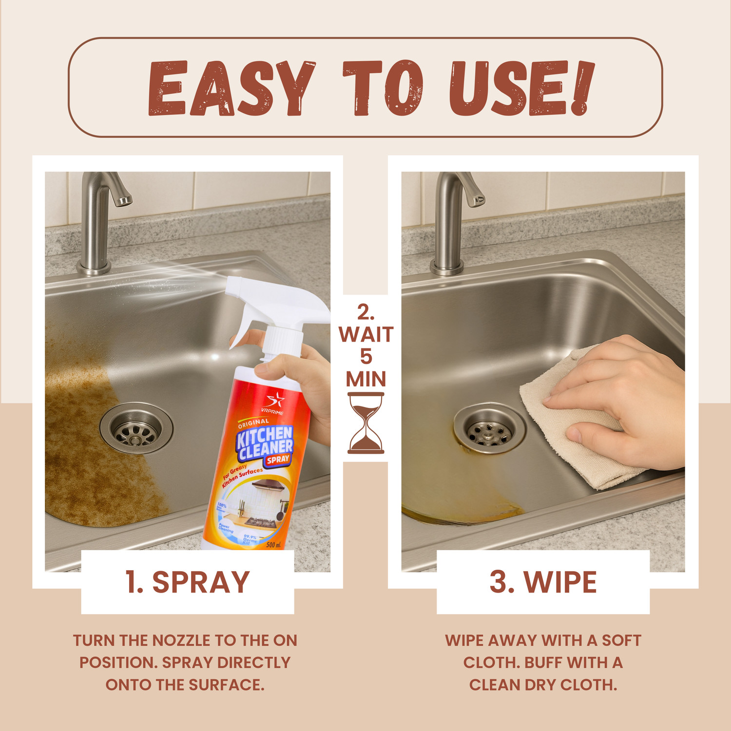 Image of VRPRIME Kitchen Cleaner Spray for Tough Grease, Oil Stains & Kitchen Surfaces Kitchen Cleaner