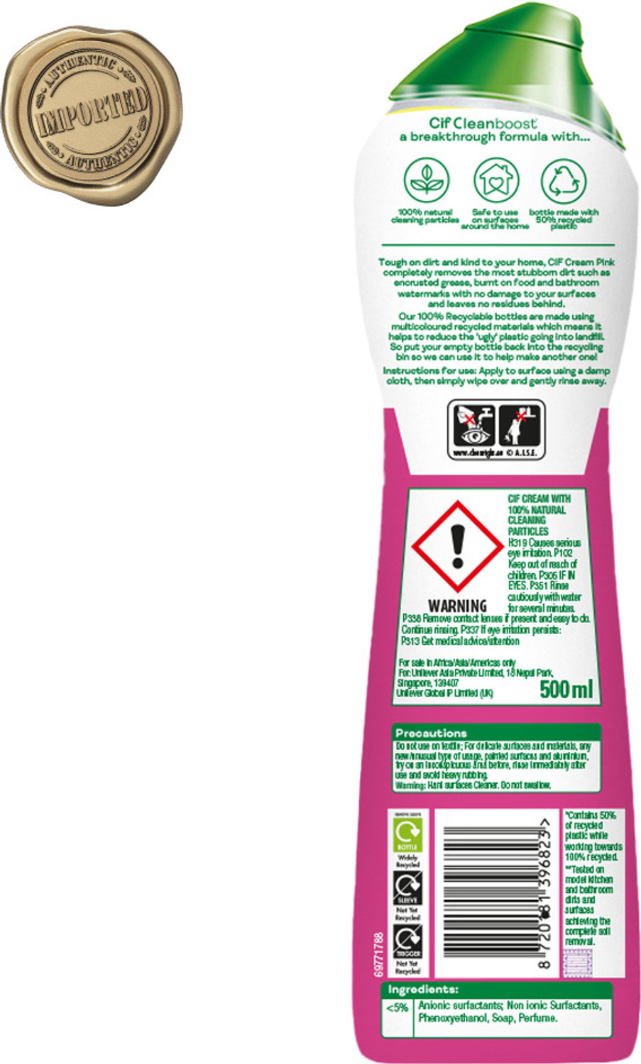 Image of Cif Multi Purpose Cream Surface Cleaner | Micro Crystals & Pink Flowers 500ml Kitchen Cleaner