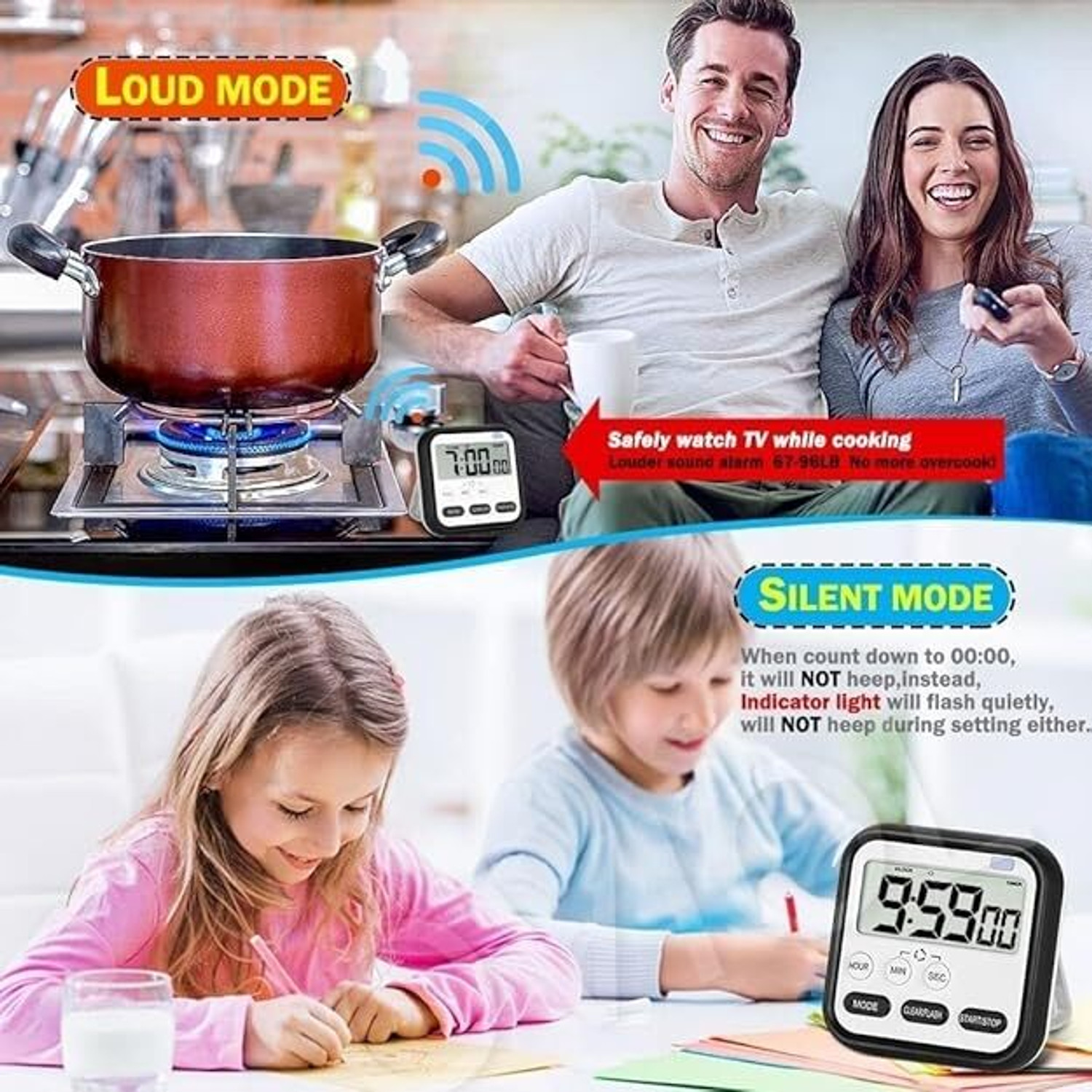 Image of YCVARIYAENTERPRISE Digital Kitchen Timer & Stopwatch, Large Digit Countdown Digital Kitchen Timer