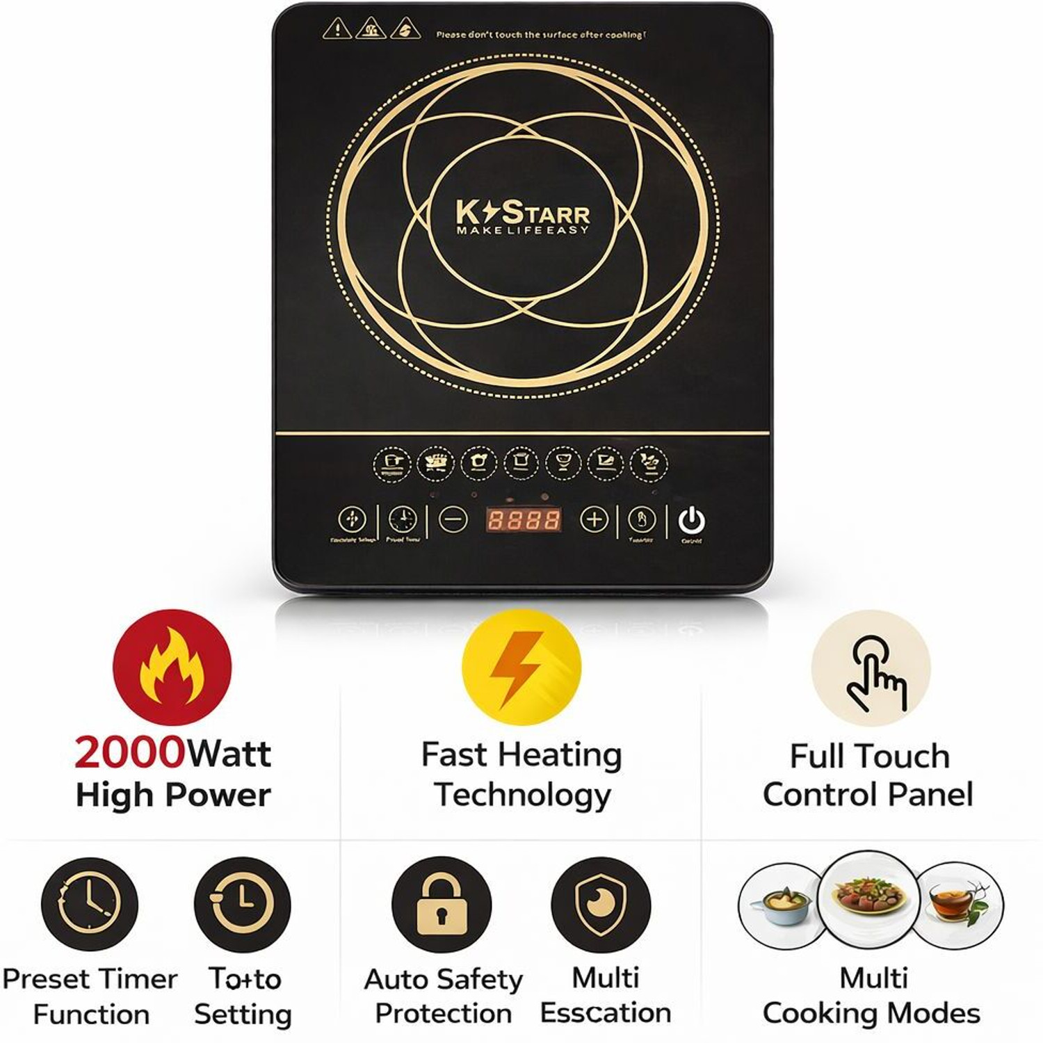 Image of K Starr 2000 W Induction Cooktop Touch Panel