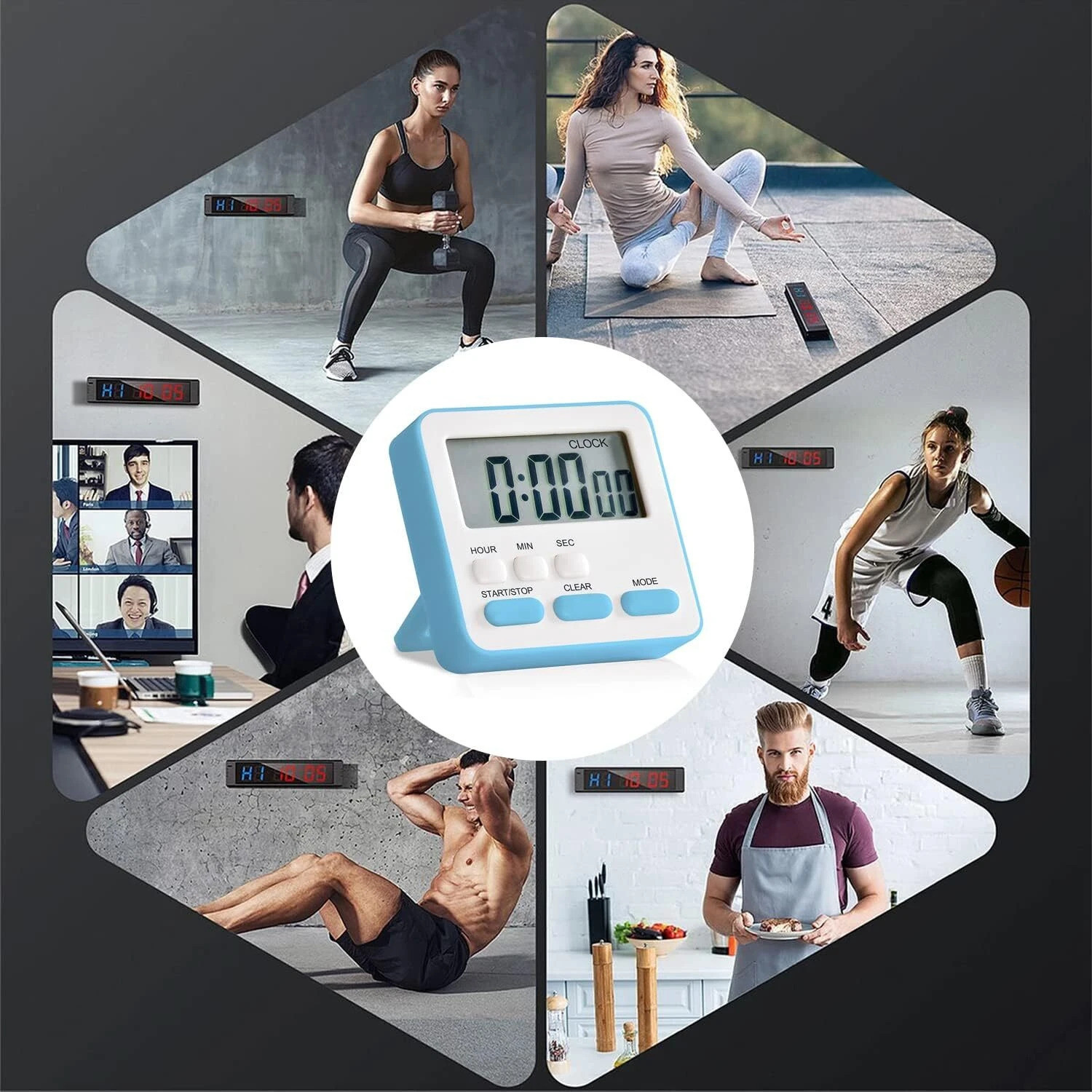 Image of Kankuwar Magnetic Timer Alarm Clock with Large LCD Display and Loud Alarm Digital Kitchen Timer
