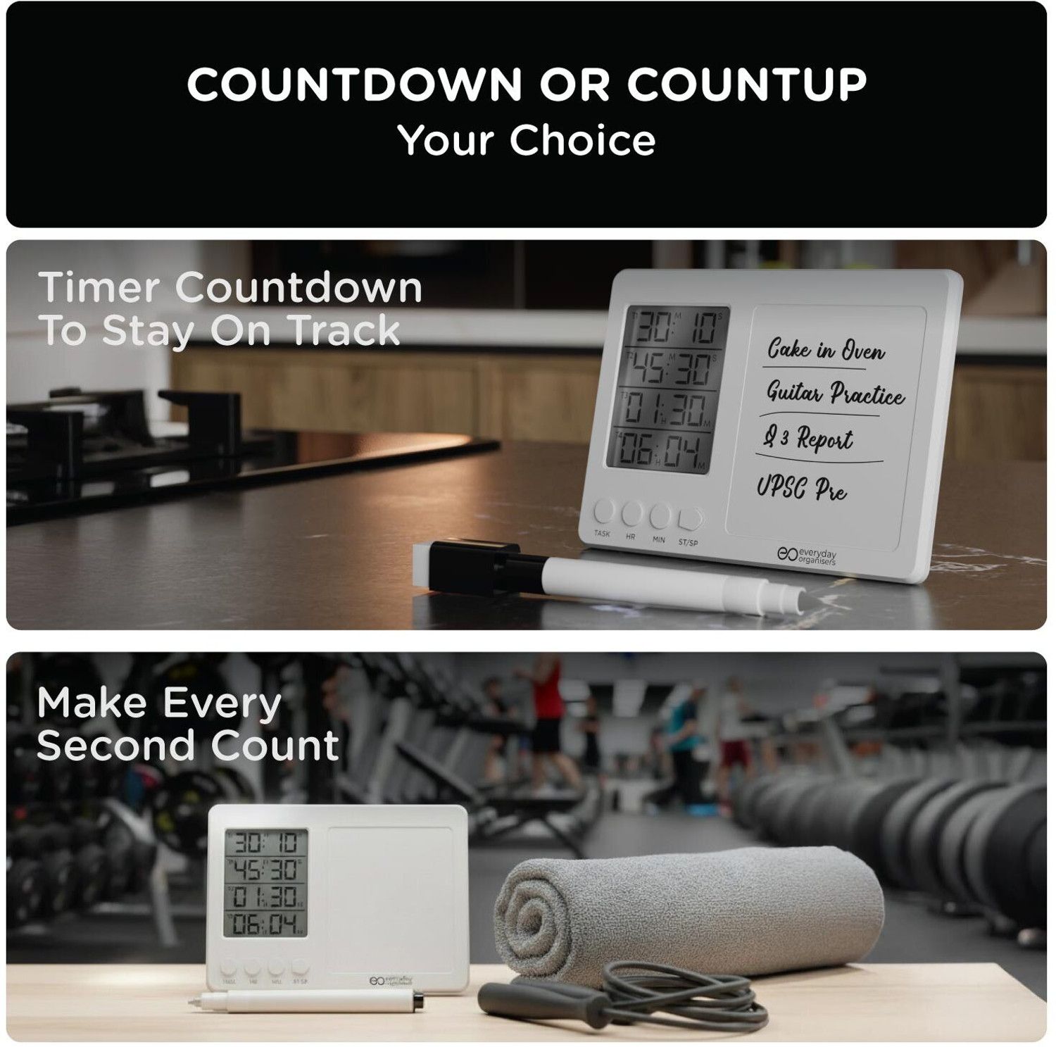 Image of everyday organisers Multi-Timer Clock with Stopwatch & Small Magnetic White Board with Marker EO-020 Digital Kitchen Timer