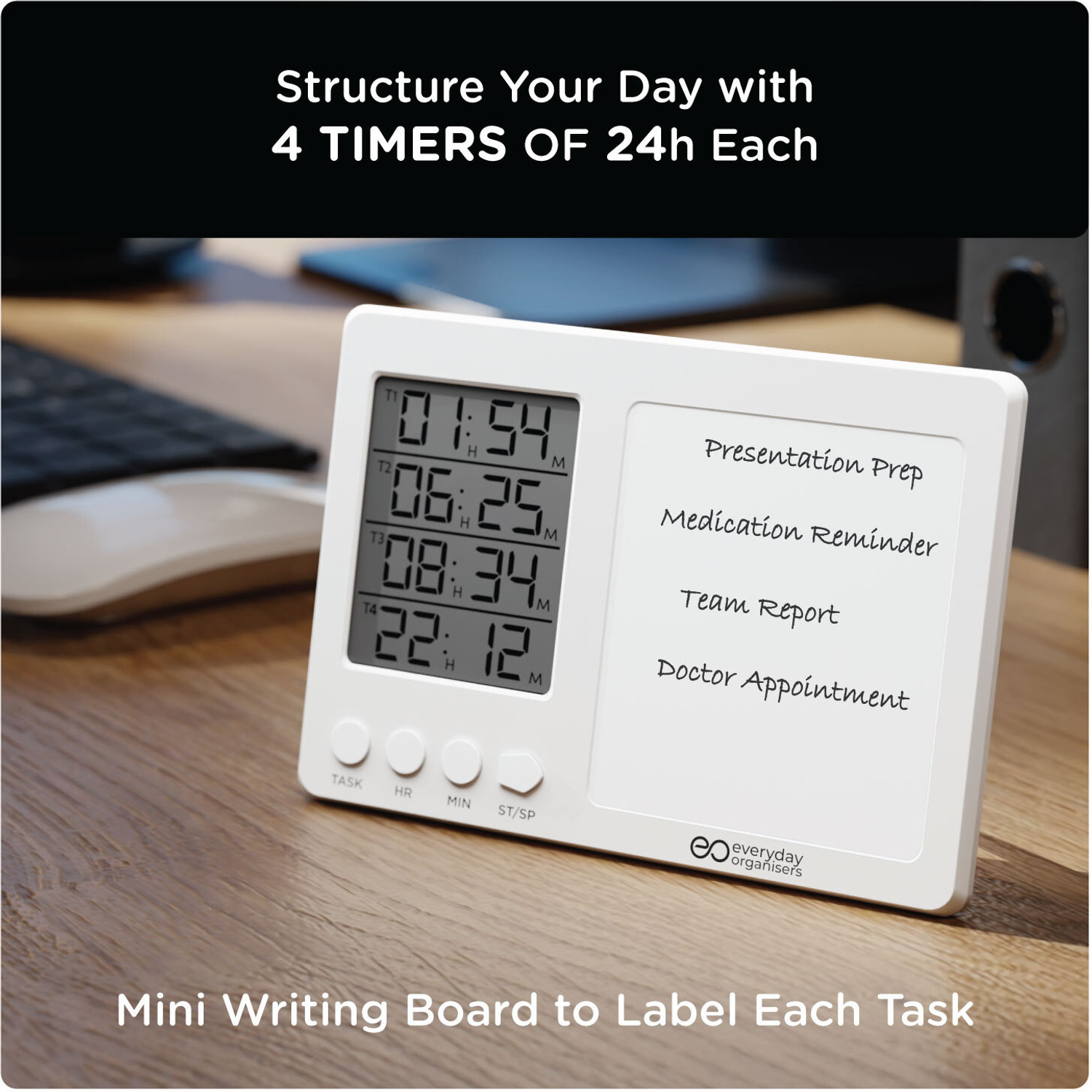 Image of everyday organisers Multi-Timer Clock with Stopwatch & Small Magnetic White Board with Marker EO-020 Digital Kitchen Timer