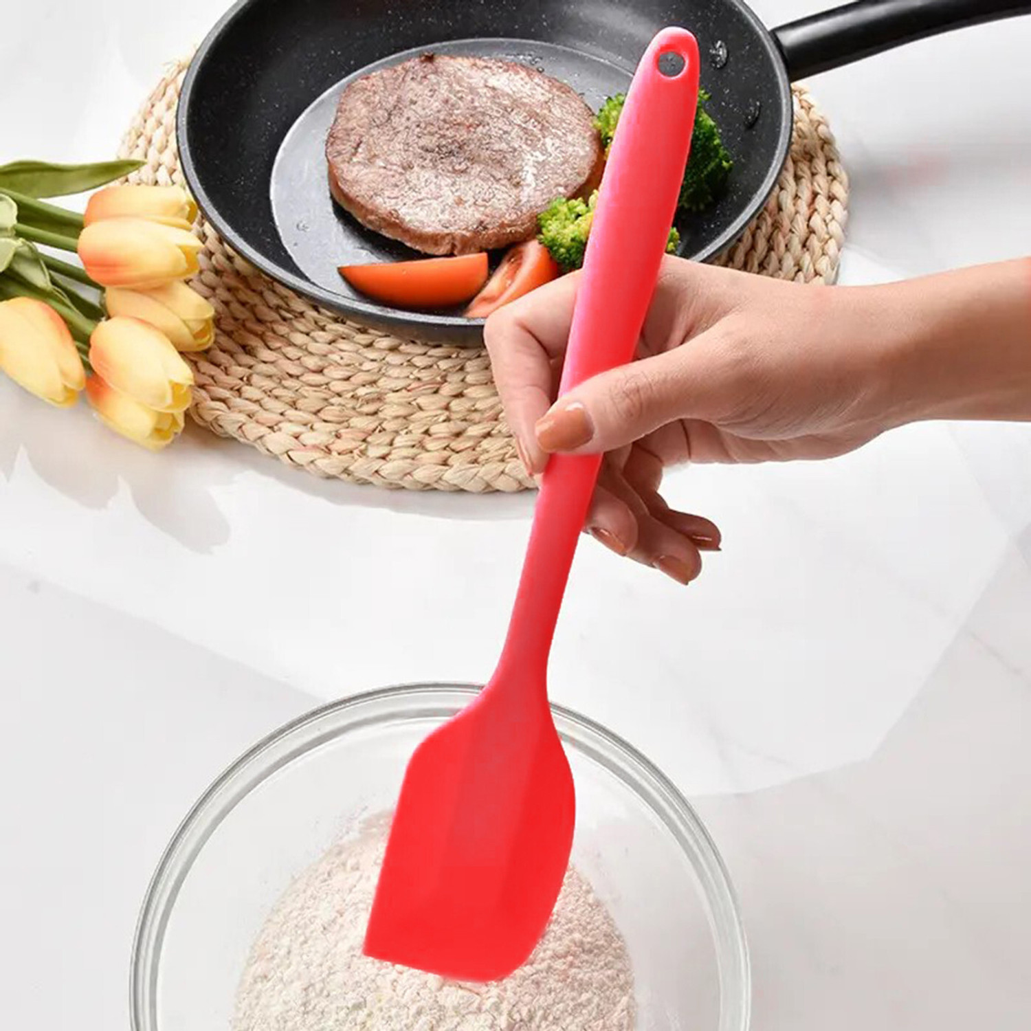 Image of DecorTwist Silicone Spatula Set of 5 Heat Resistant Kitchen Utensils for Cooking Baking Kitchen Tool Set