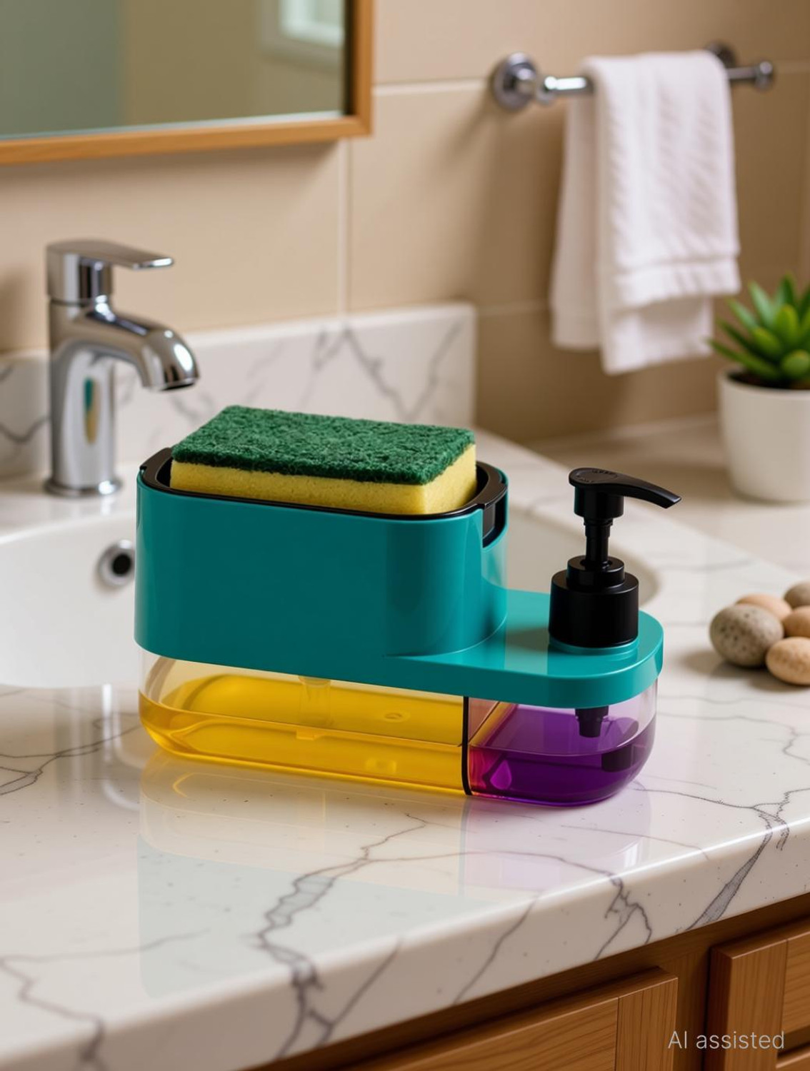 Image of krishav Krishav Plastic 3 in 1 Soap Pump Dispenser Kitchen Bathroom (Multi-Color) Kitchen Tool Set