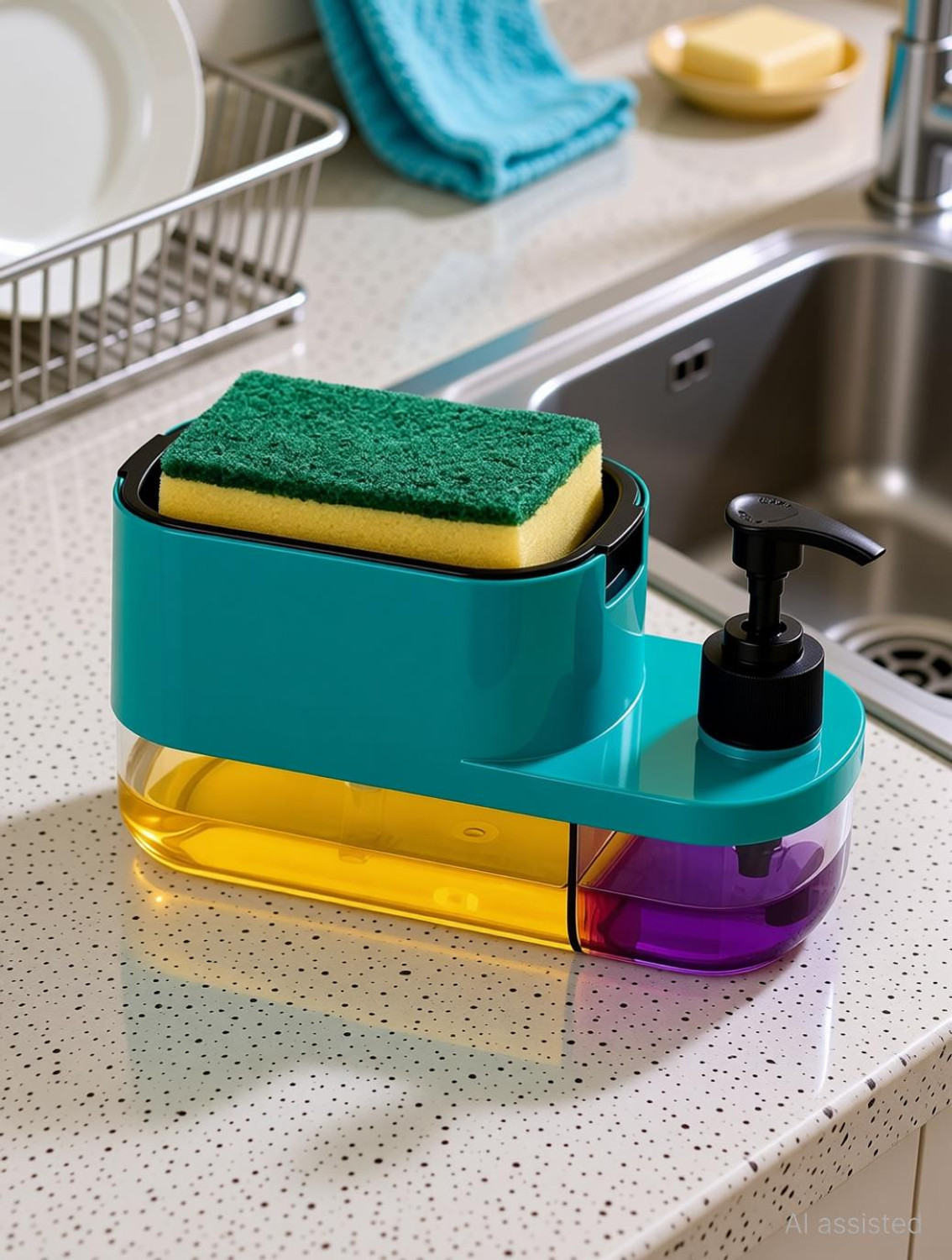 Image of krishav Krishav Plastic 3 in 1 Soap Pump Dispenser Kitchen Bathroom (Multi-Color) Kitchen Tool Set